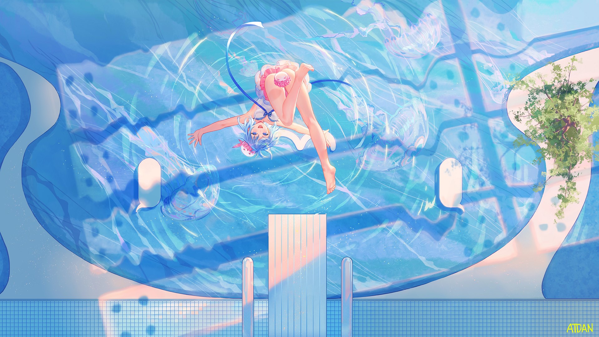 anime, anime girls, digital art, artwork, 2D, Atdan, cyan, HD Wallpaper