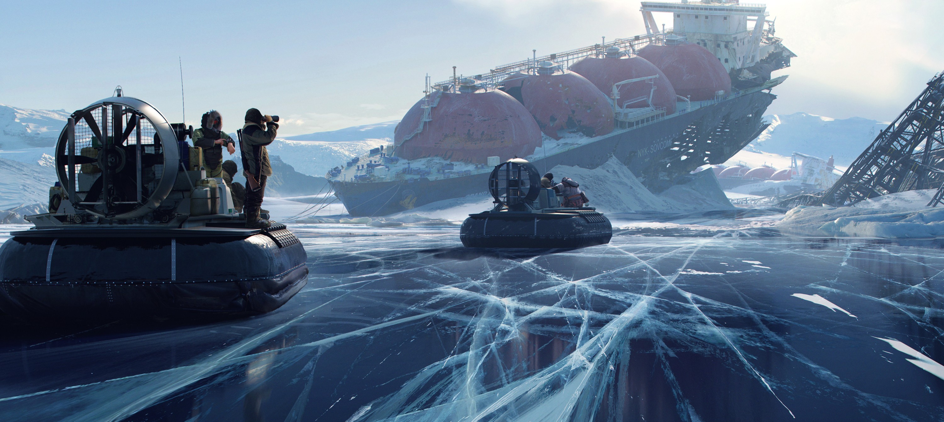 digital art, expedition, Arctic, Balazs Agoston, vehicle, ice, HD Wallpaper
