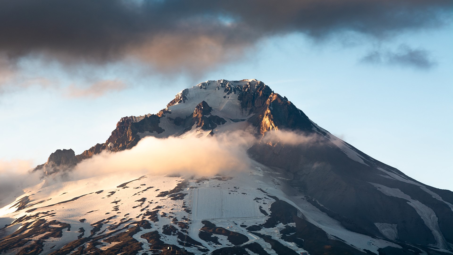 mountains, clouds, snow, snowy peak, HD Wallpaper