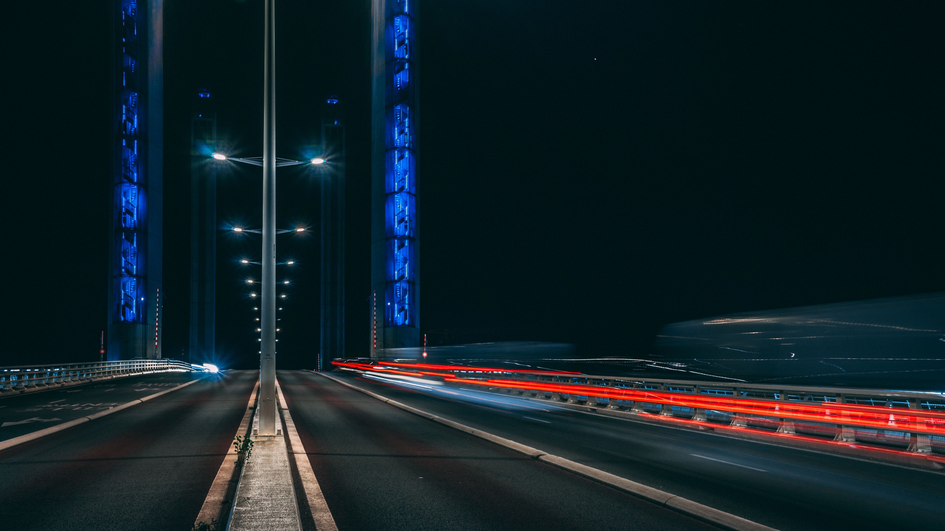 road, long exposure, night, marking, light, 4k, HD Wallpaper