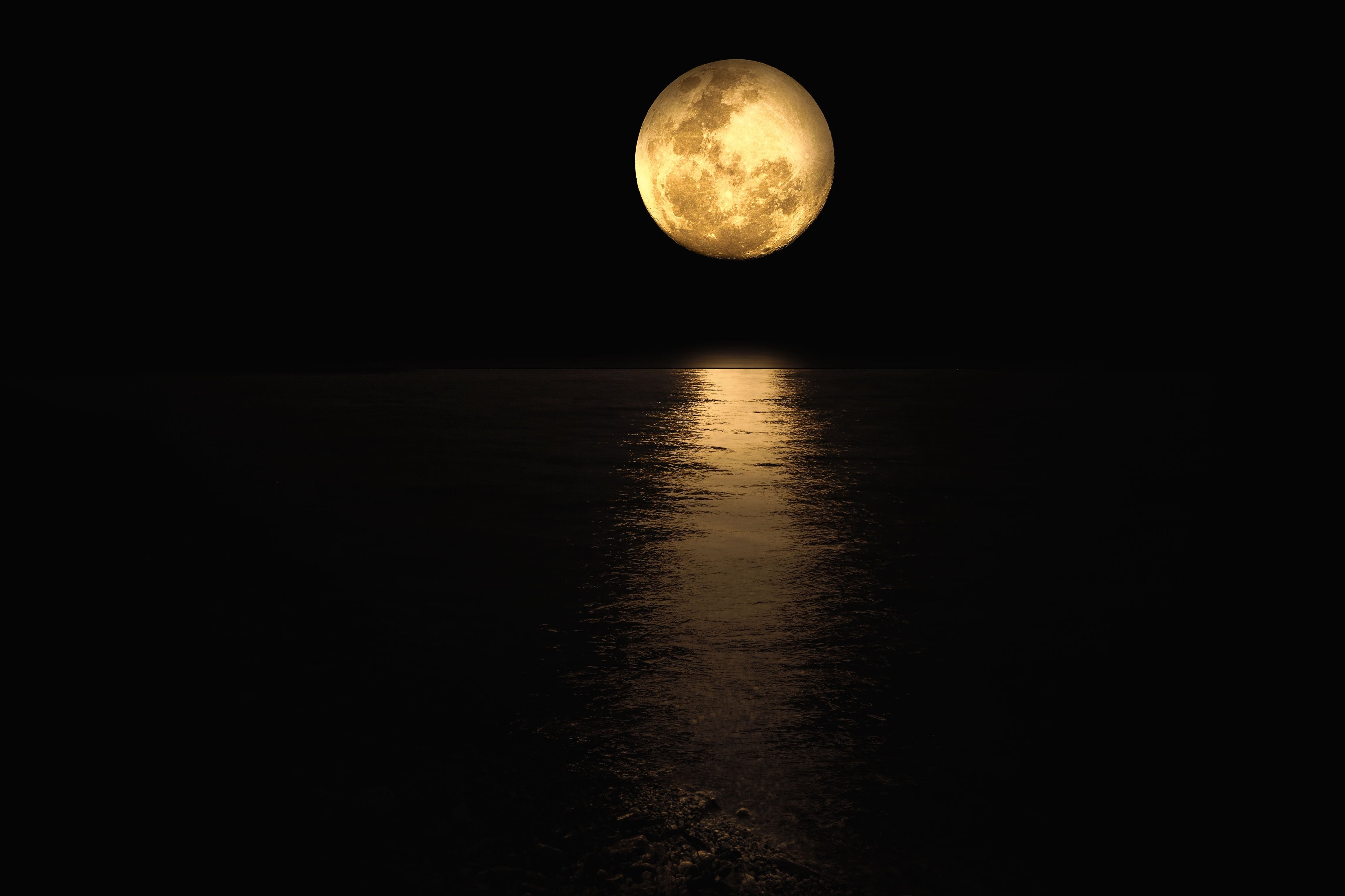 Moon, night, water, HD Wallpaper