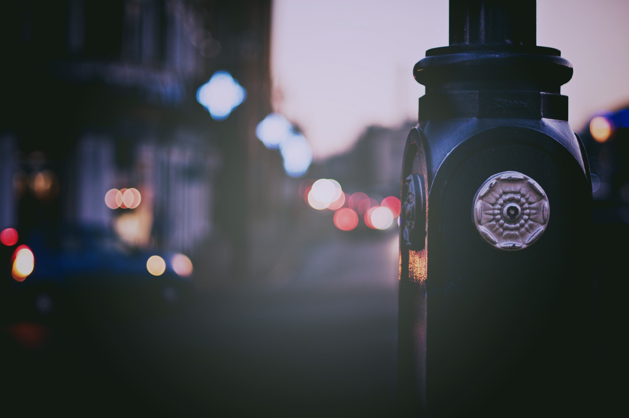 city, bokeh, evening, lights, HD Wallpaper