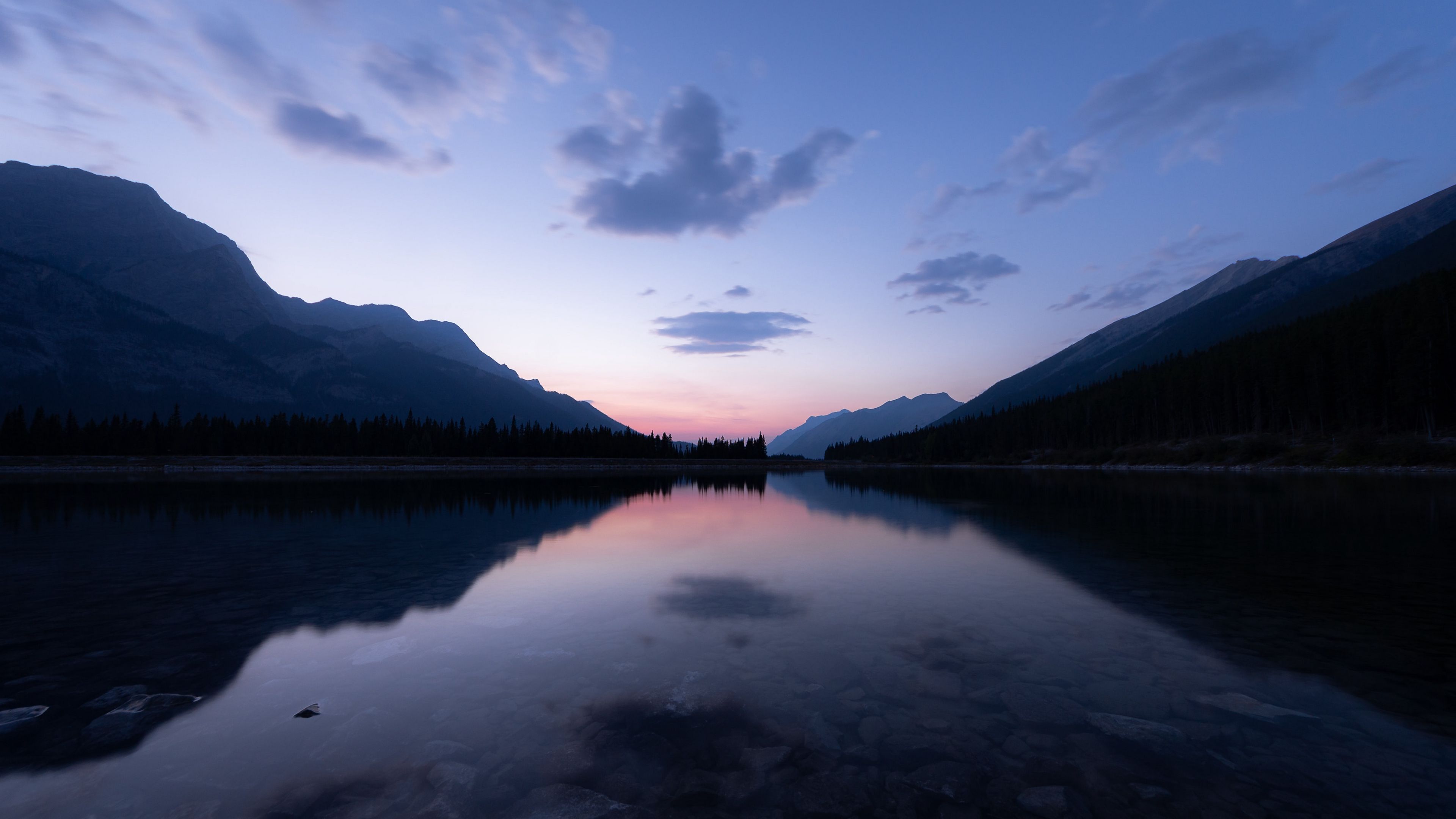lake, hills, stones, sunset, 4k, HD Wallpaper