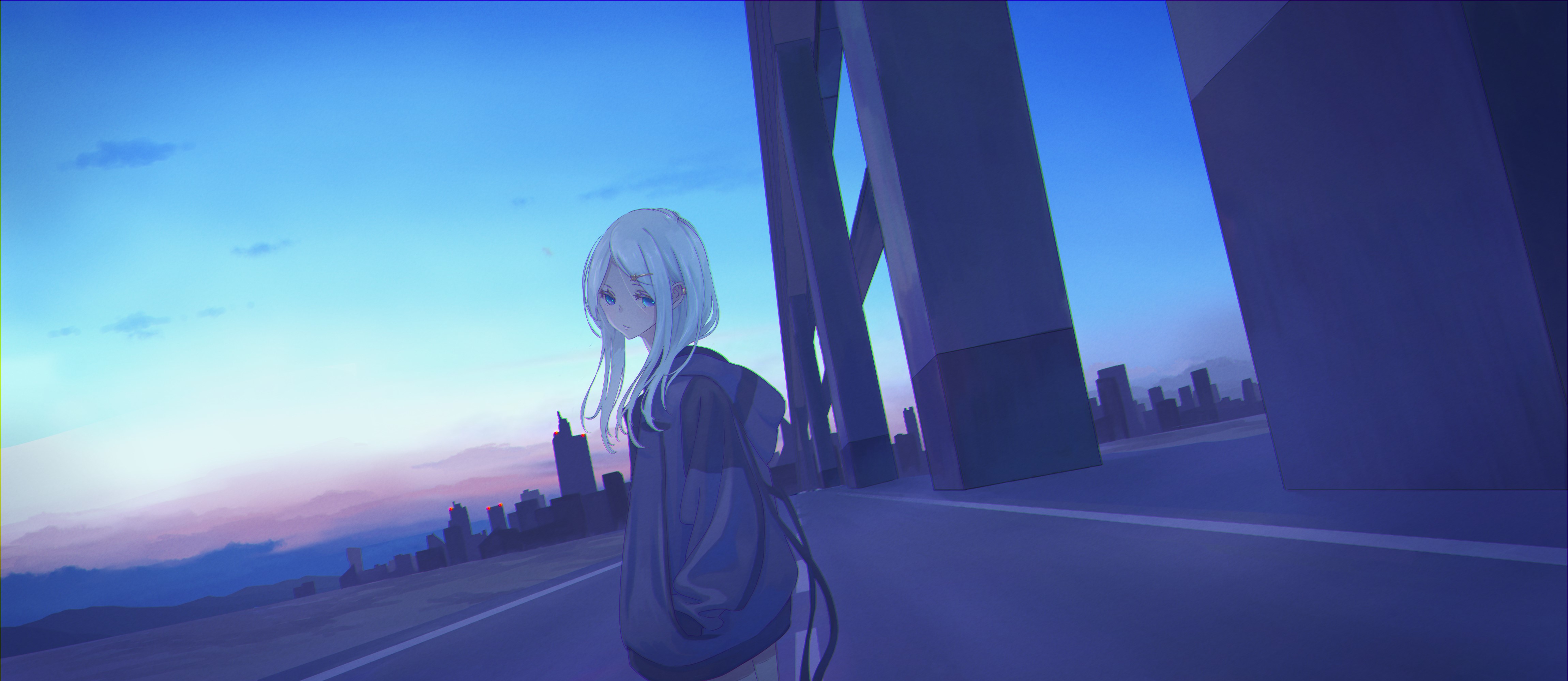 artwork, illustration, 2D, digital art, anime girls, anime, city, sky, HD Wallpaper