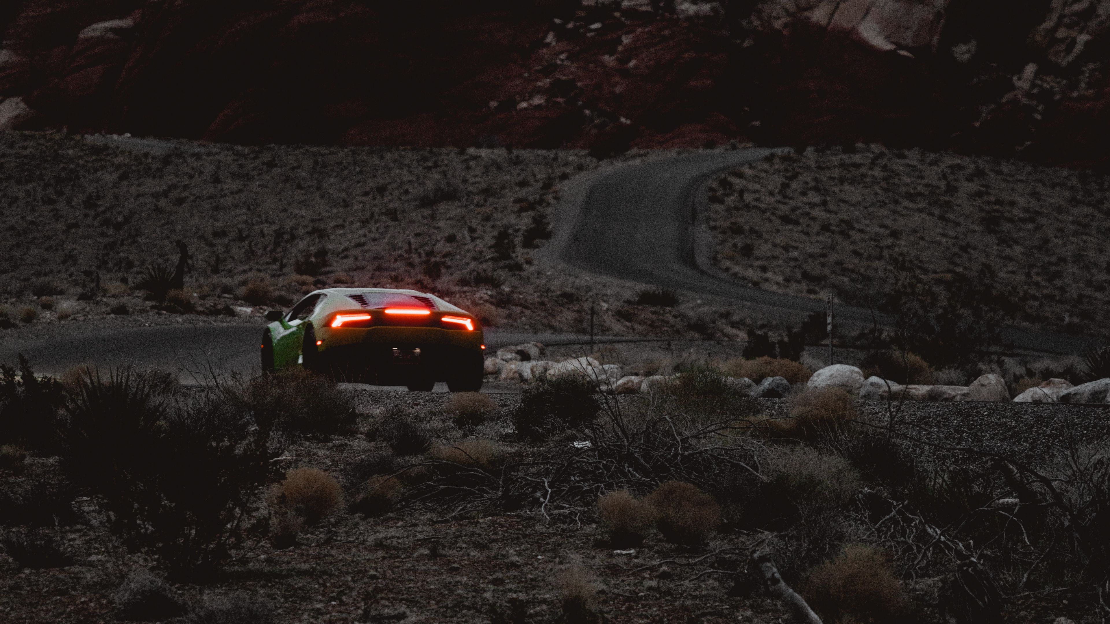 car, sports car, mountains, lights, relief, rocks, 4k, HD Wallpaper