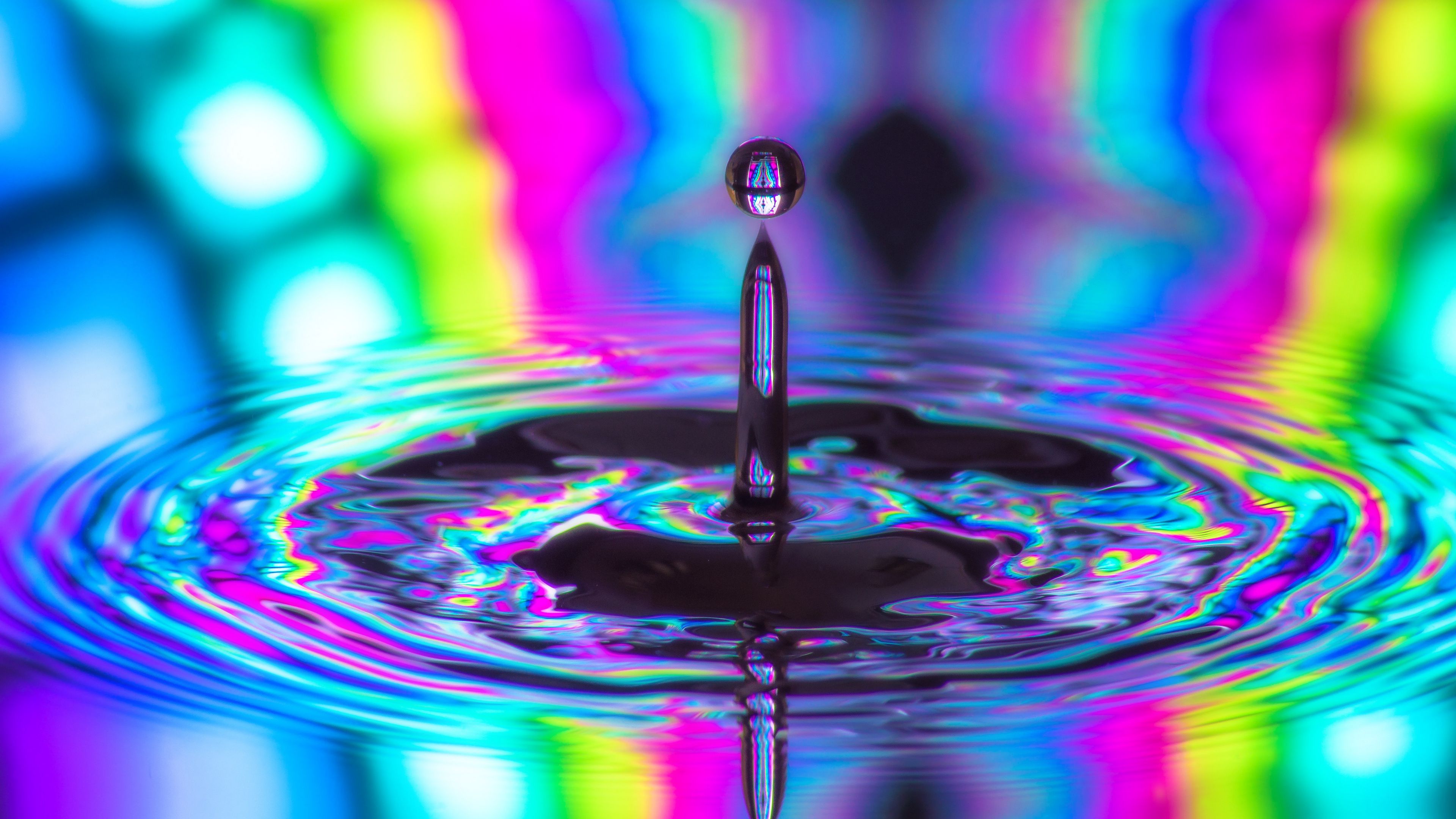 drop, circles, splash, colorful, 4k, HD Wallpaper