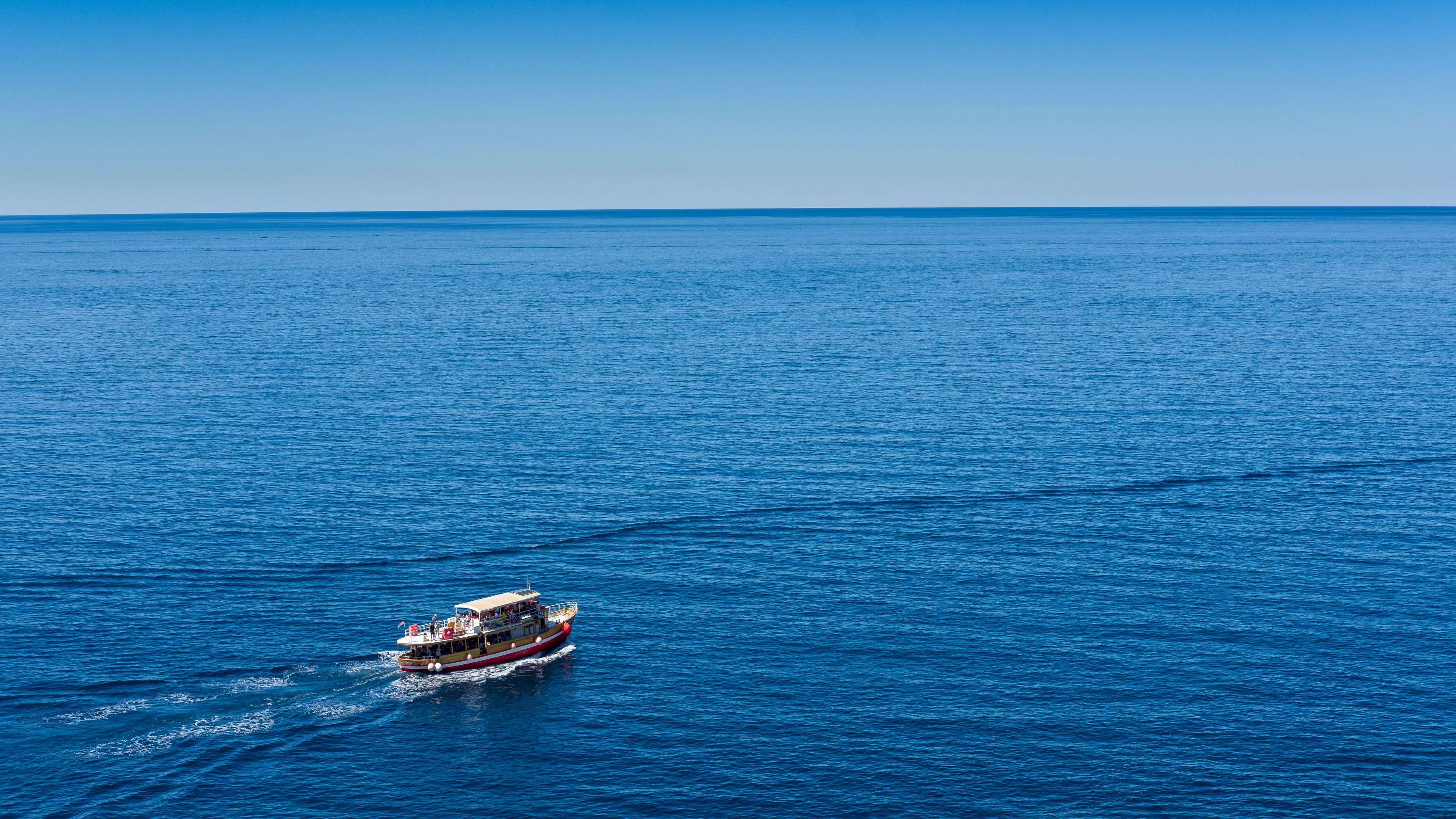 sea, ship, horizon, ripples, water, 4k, HD Wallpaper