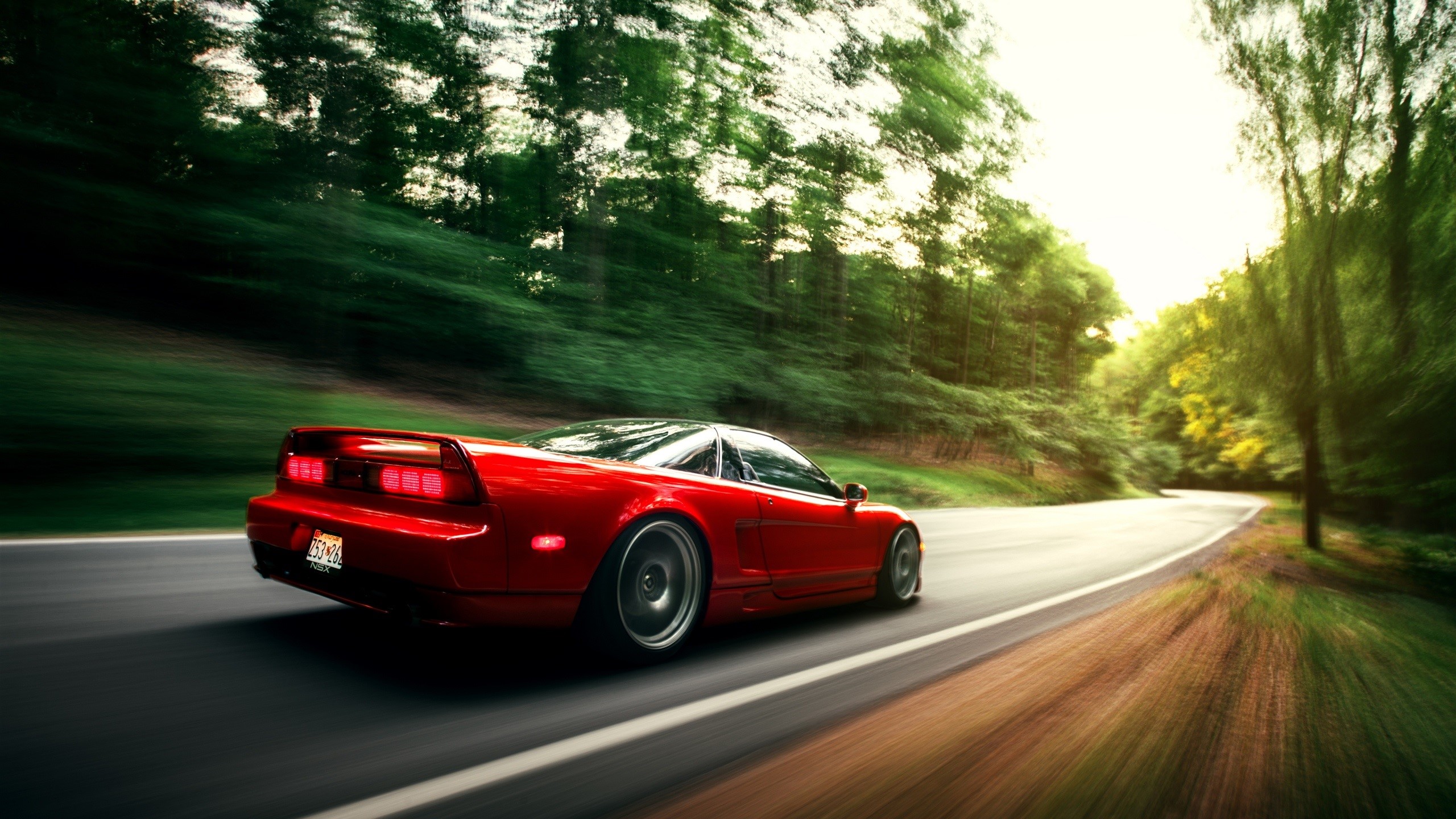 Honda, red cars, street, driving, car, vehicle, sunlight, daylight, trees, plants, nature, photography, Honda NSX, HD Wallpaper