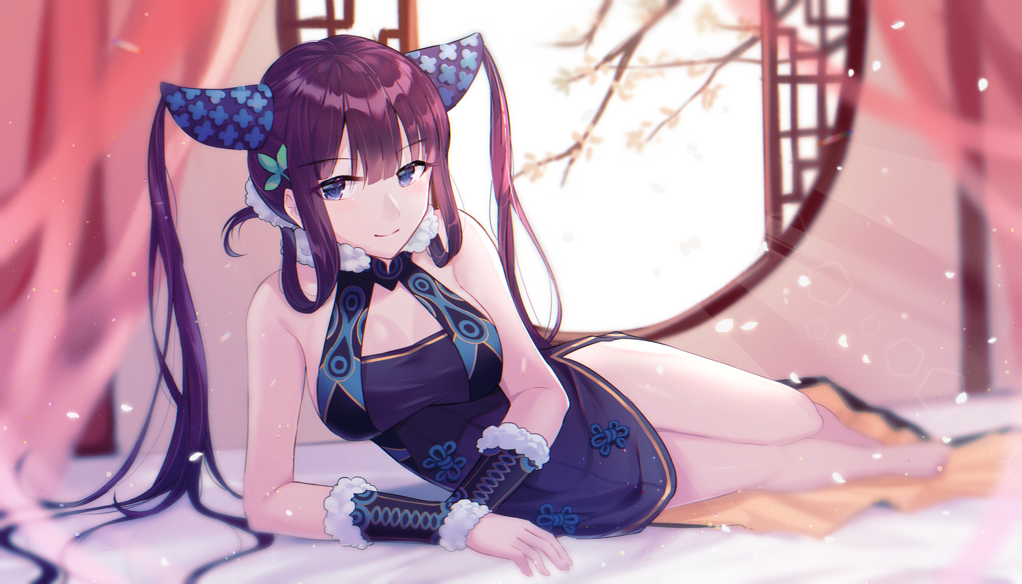 anime, anime girls, purple hair, blue eyes, long hair, fantasy girl, HD Wallpaper