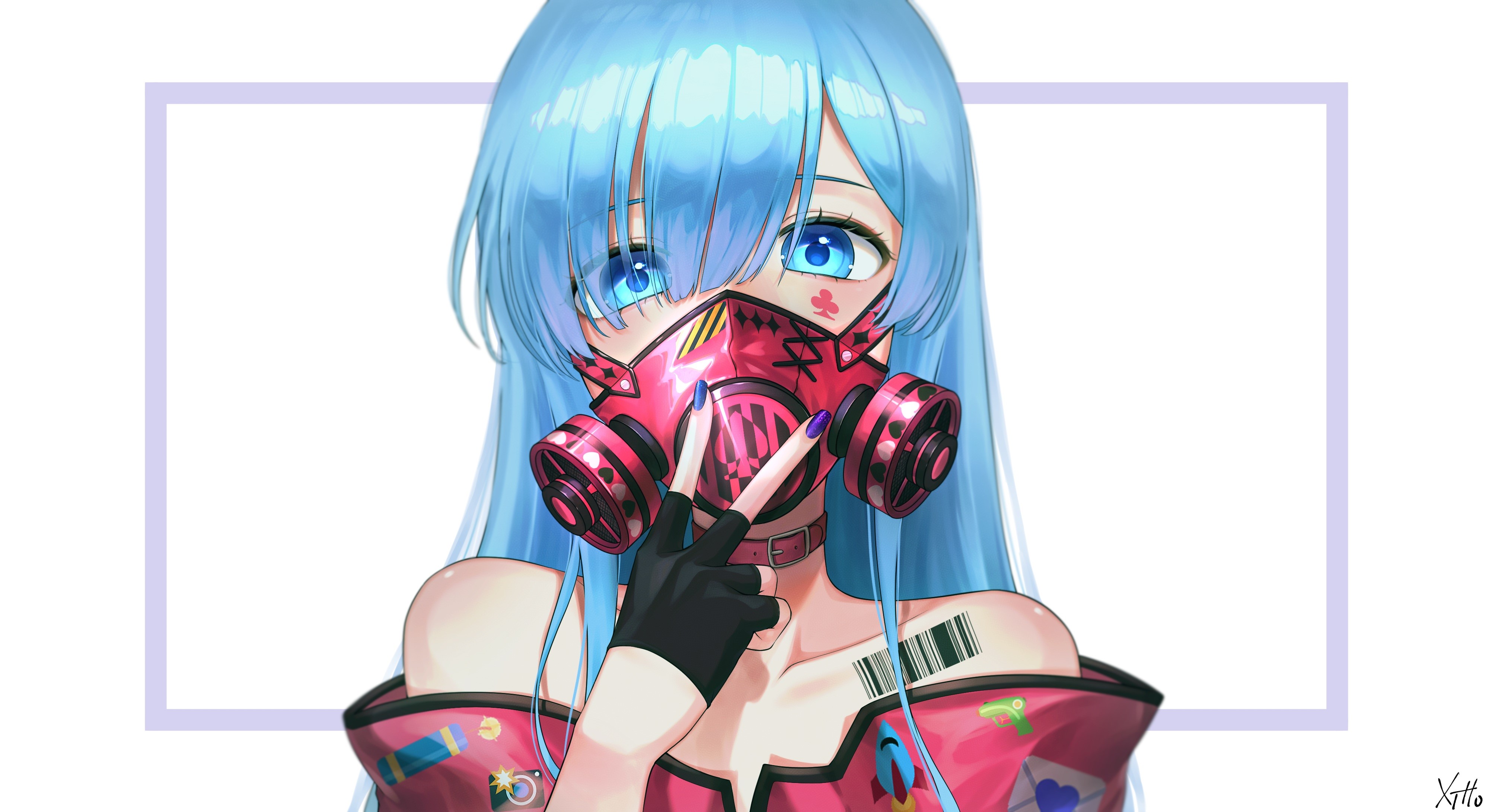 anime, anime girls, mask, blue hair, blue eyes, HD Wallpaper