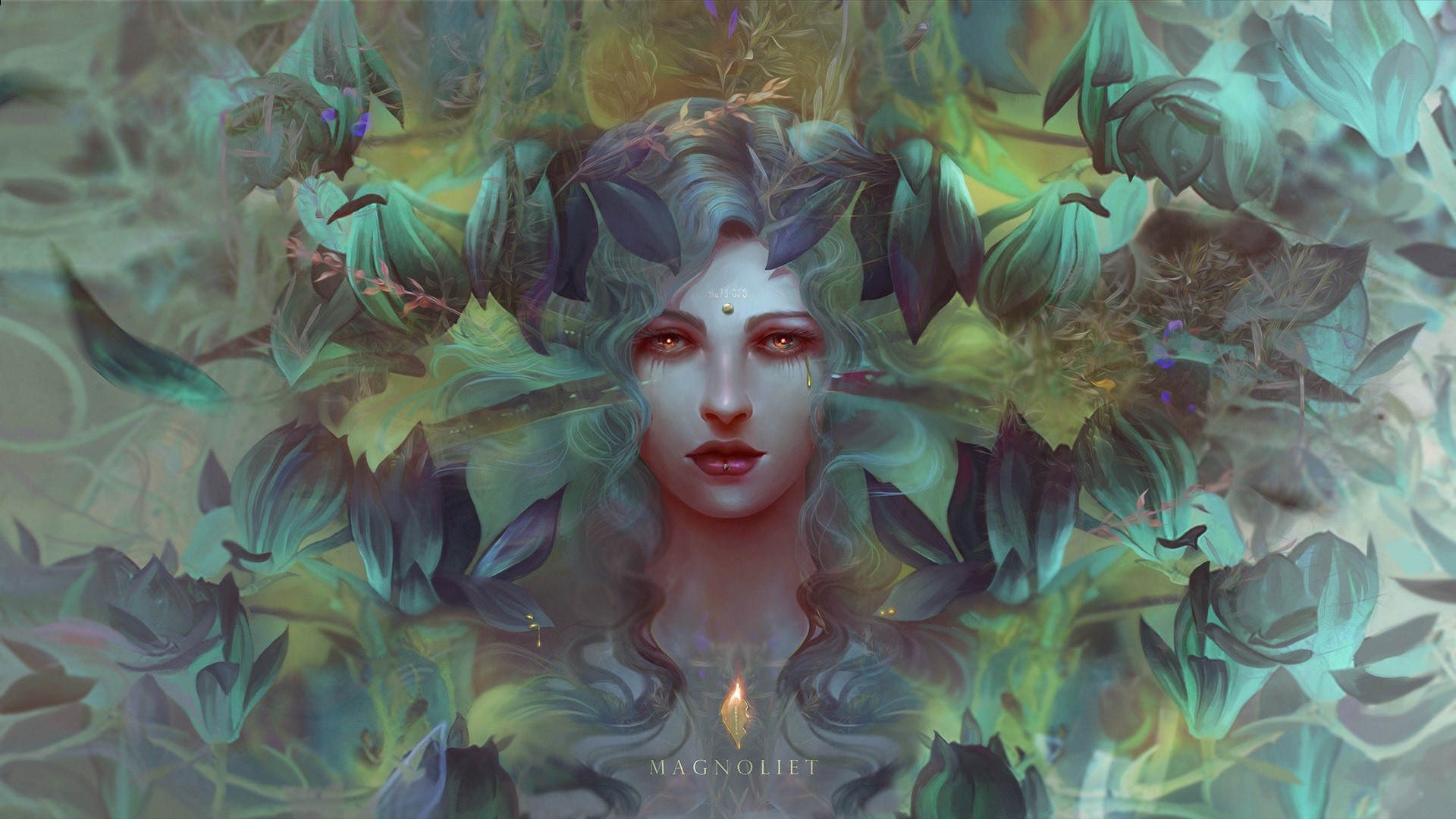 fantasy girl, plants, face, artwork, HD Wallpaper