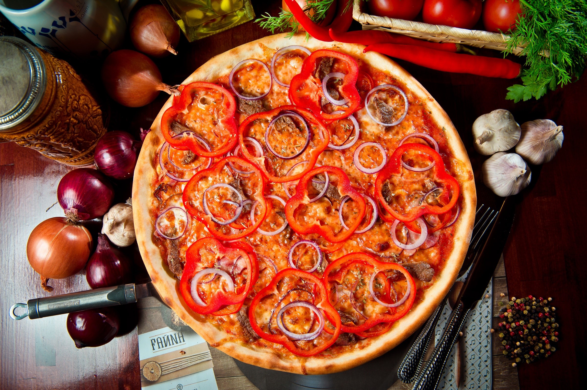 food, pizza, vegetables, top view, HD Wallpaper