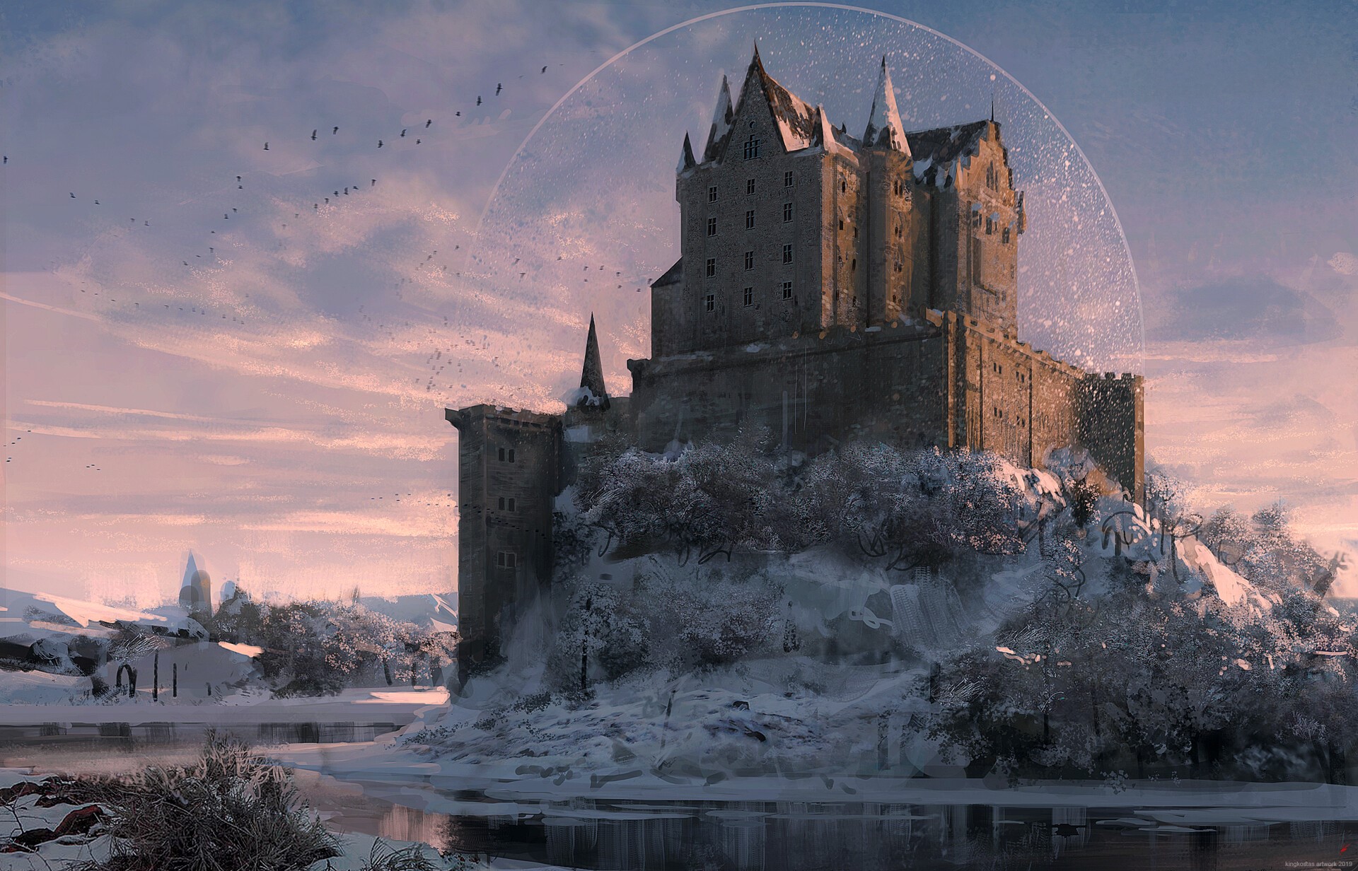 Konstantinos Skenteridis, castle, sky, winter, HD Wallpaper