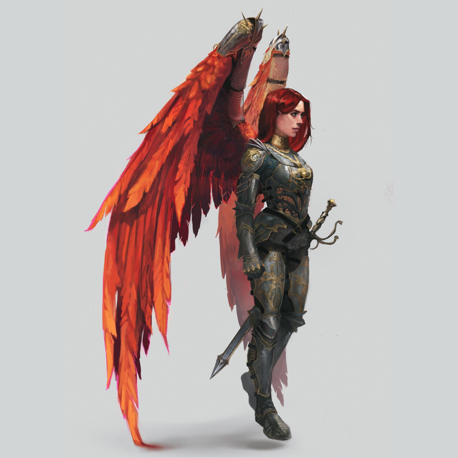 portrait display, original characters, wings, armor, sword, redhead, HD Wallpaper