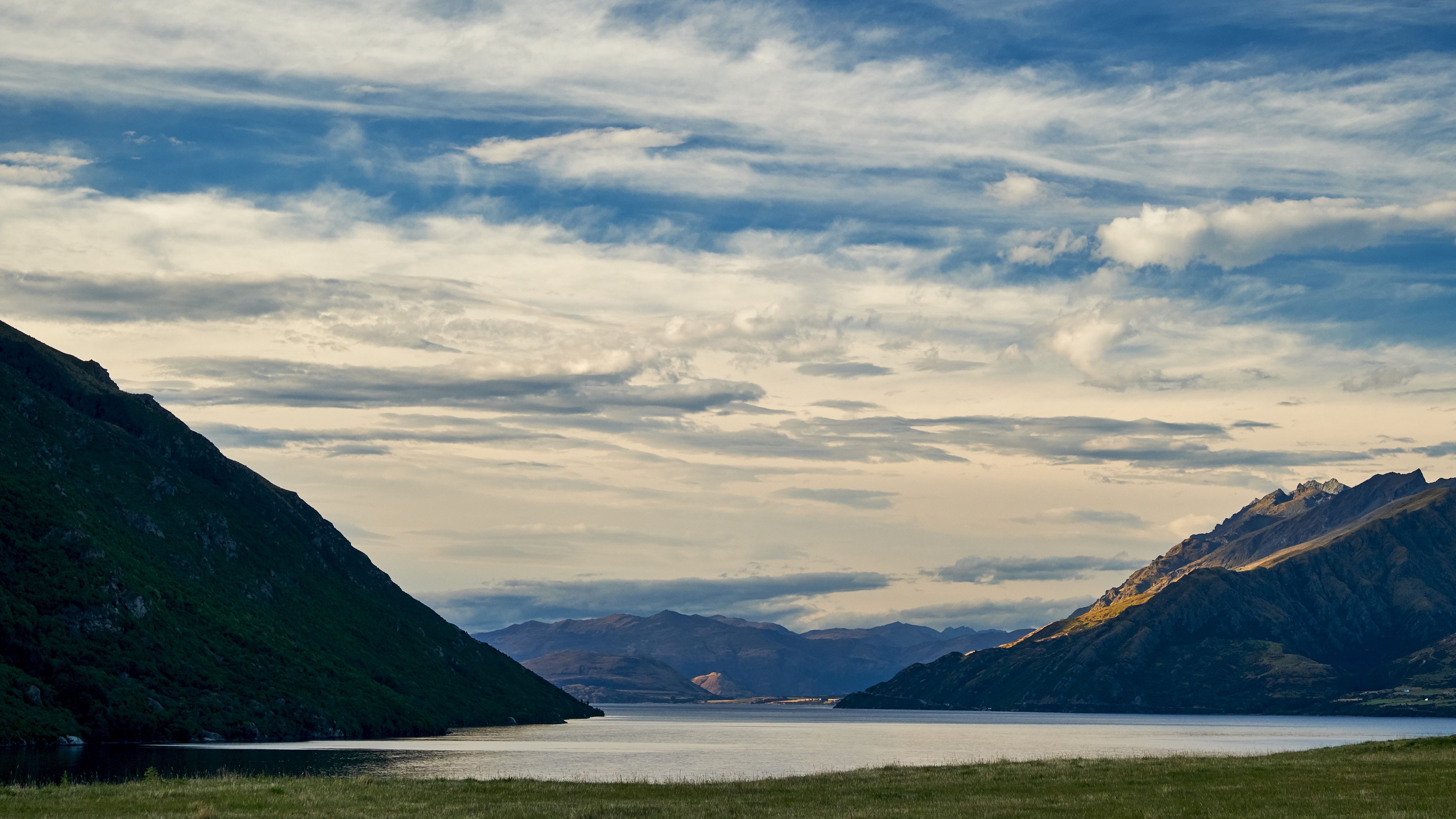 mountains, lake, water, grass, landscape, travel, 4k, HD Wallpaper