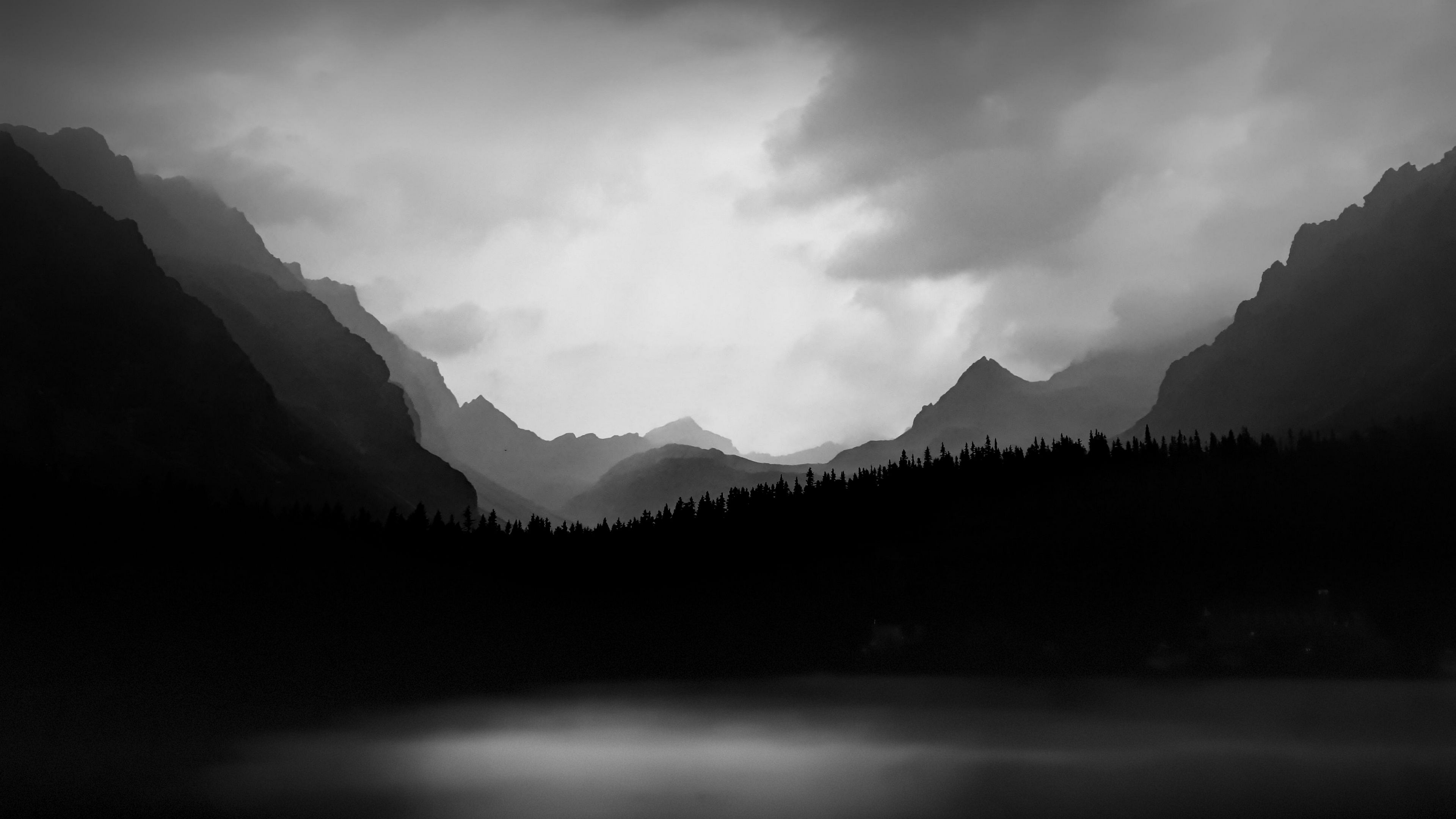 slope, relief, fog, bw, 4k, HD Wallpaper