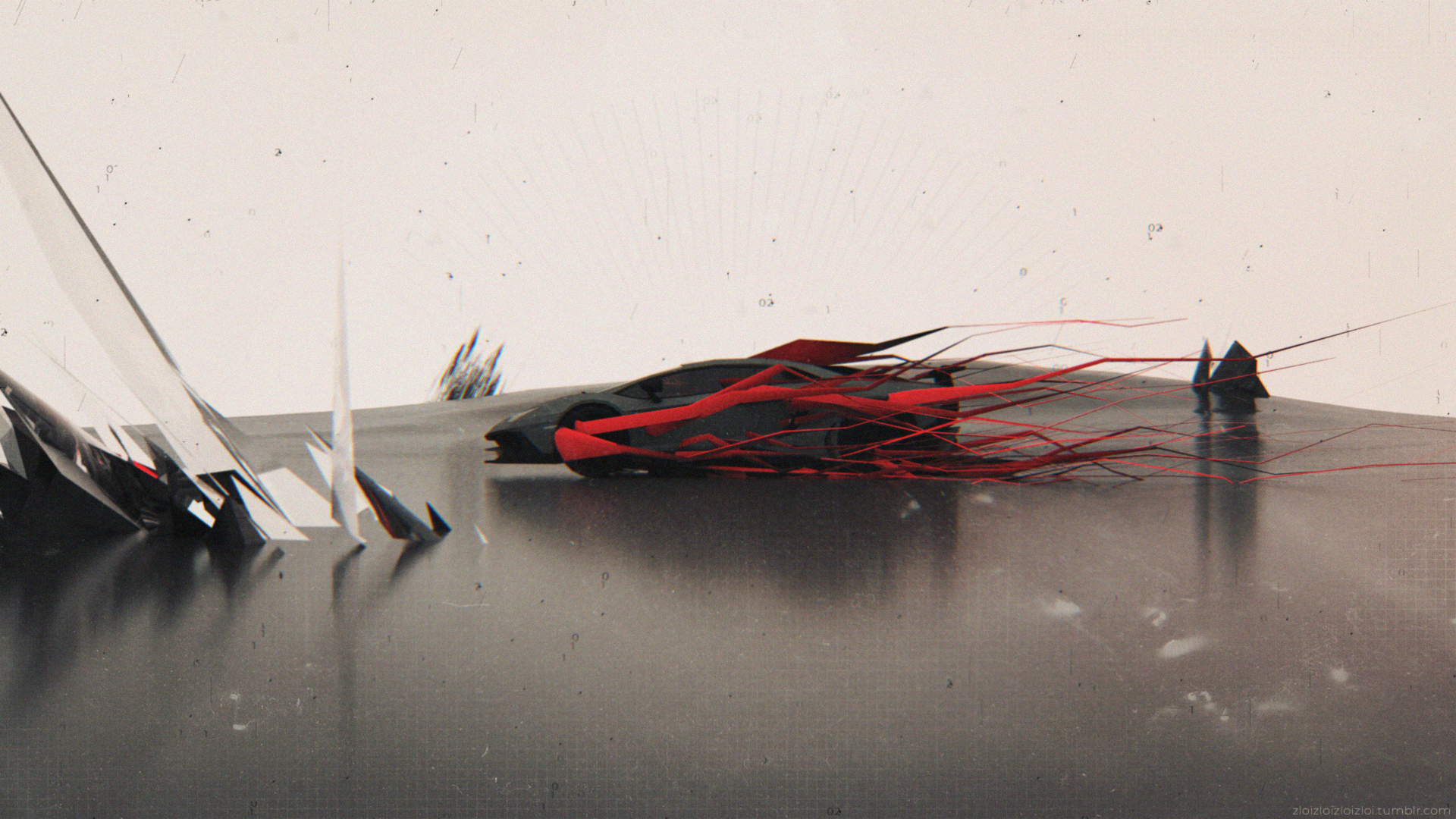 glitch art, digital, 3D Abstract, Cinema 4D, car, Lamborghini, crystal, HD Wallpaper
