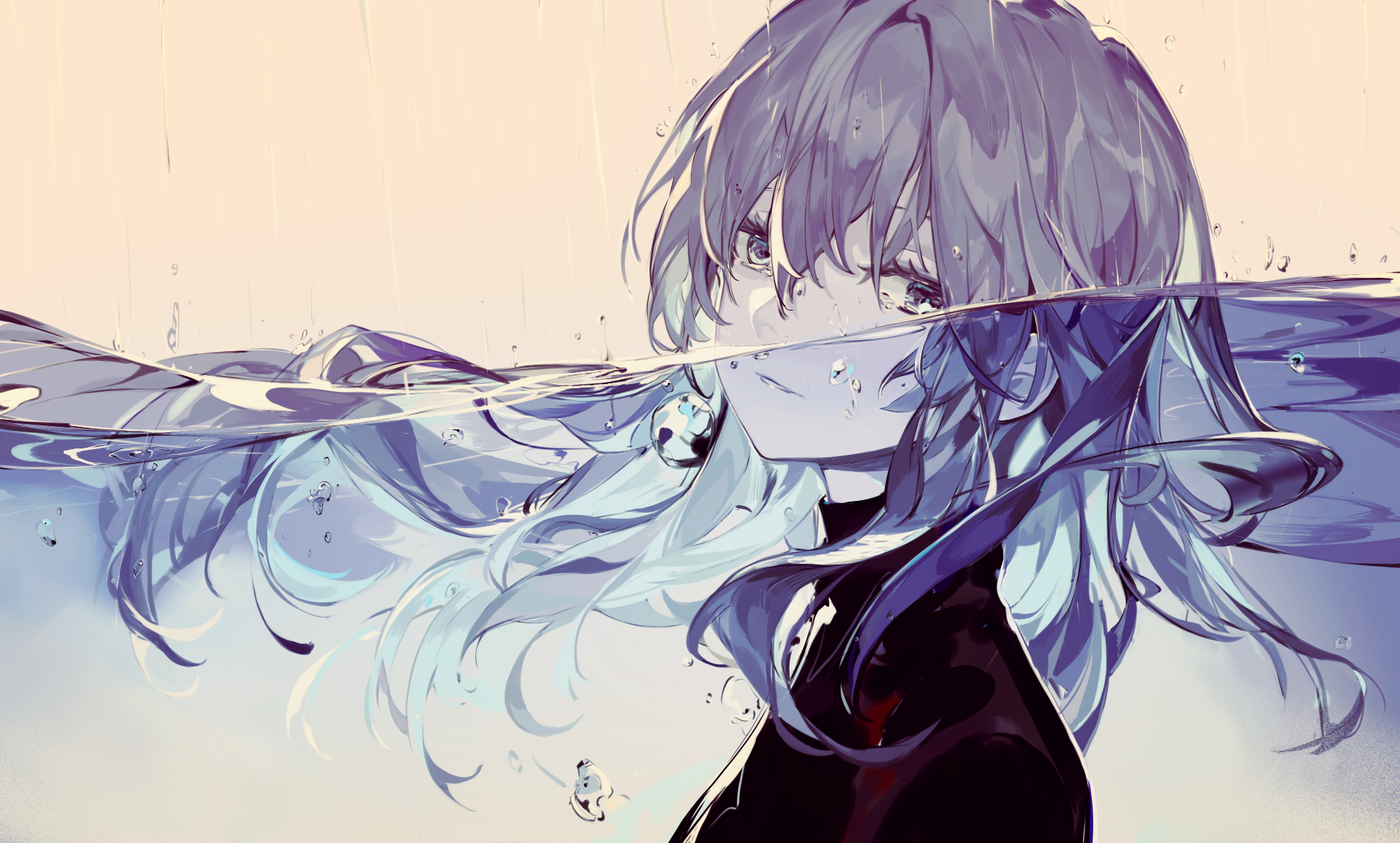gray eyes, gray hair, underwater, water, anime, HD Wallpaper