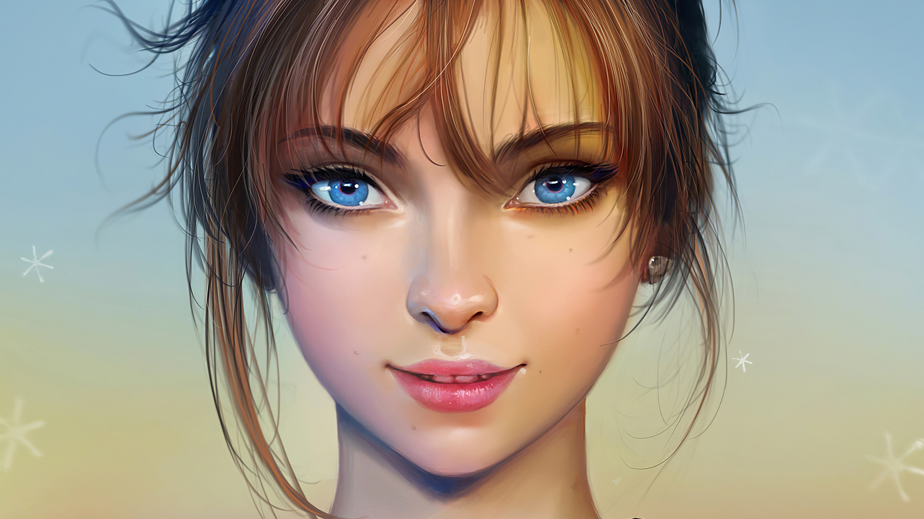 blue eyes, portrait, women, face, artwork, HD Wallpaper