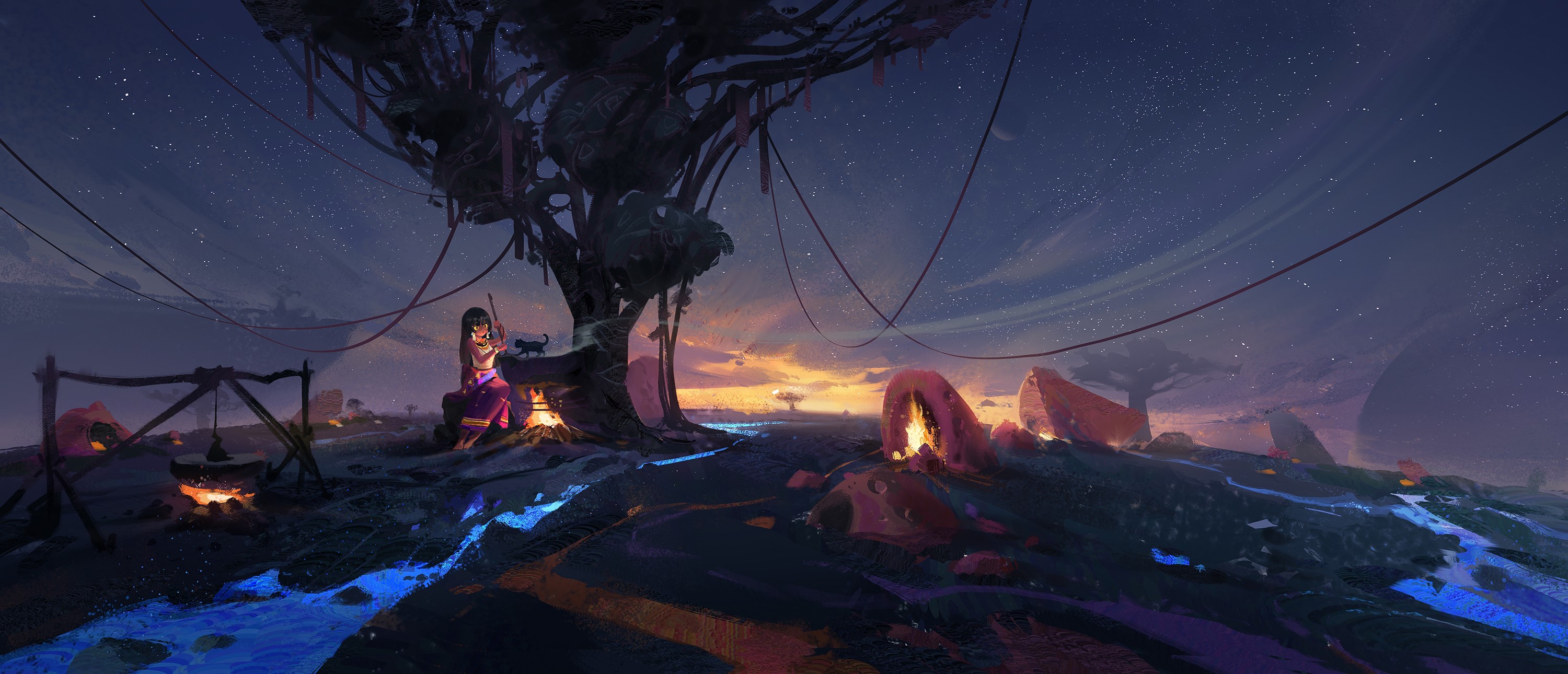 plains, clear sky, anime, anime girls, fantasy art, HD Wallpaper