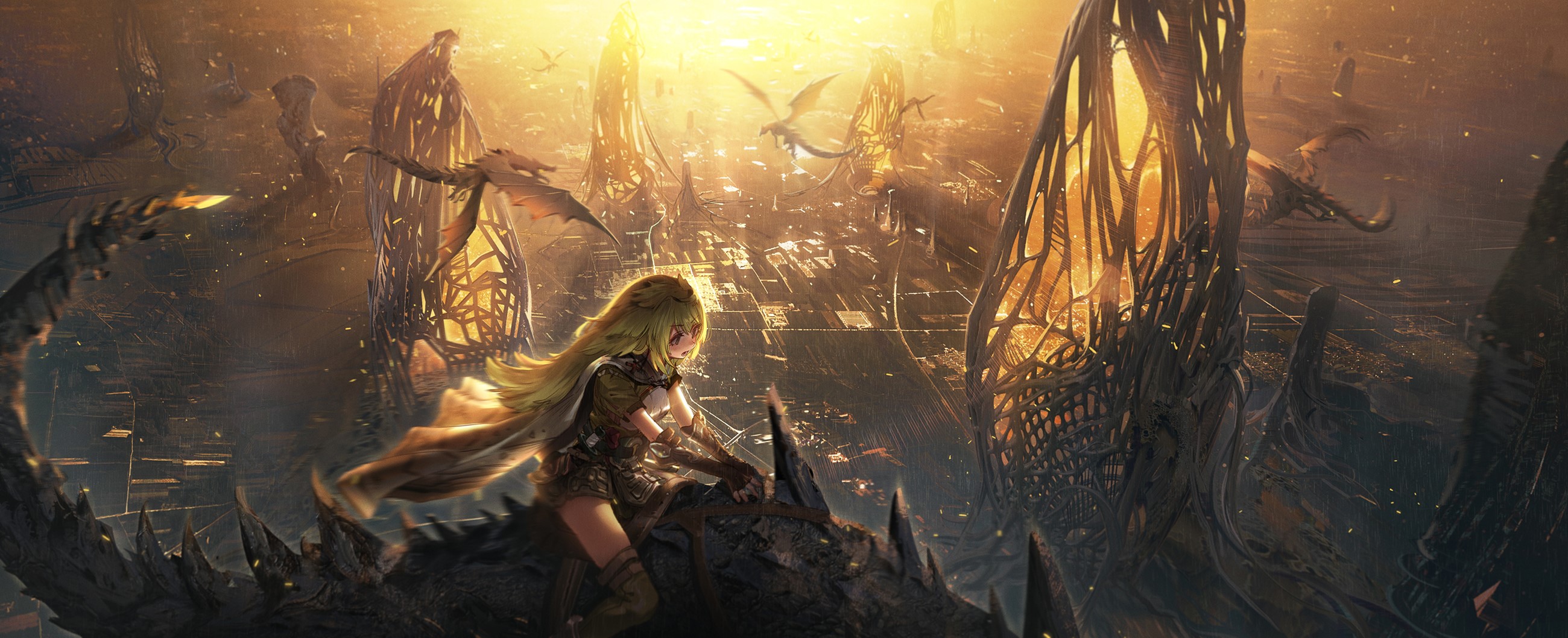 city, science fiction, dragon, HD Wallpaper