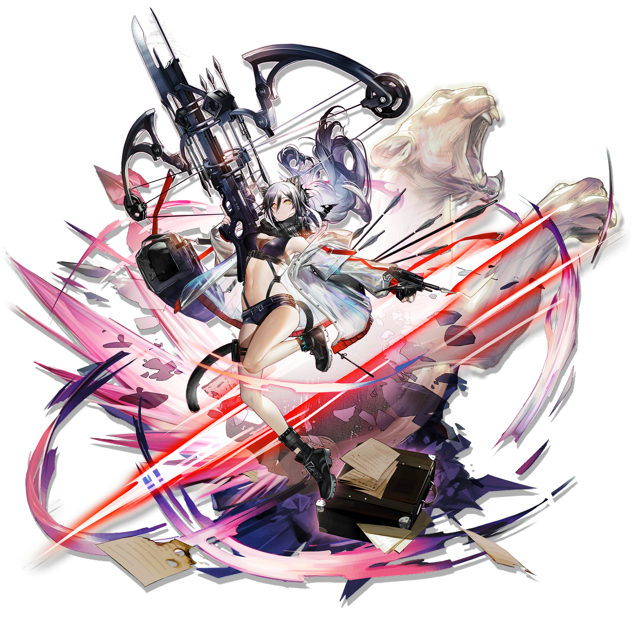 Arknights, Schwarz(Arknights), crossbows, see-through clothing, bolts, scarf, anime, HD Wallpaper