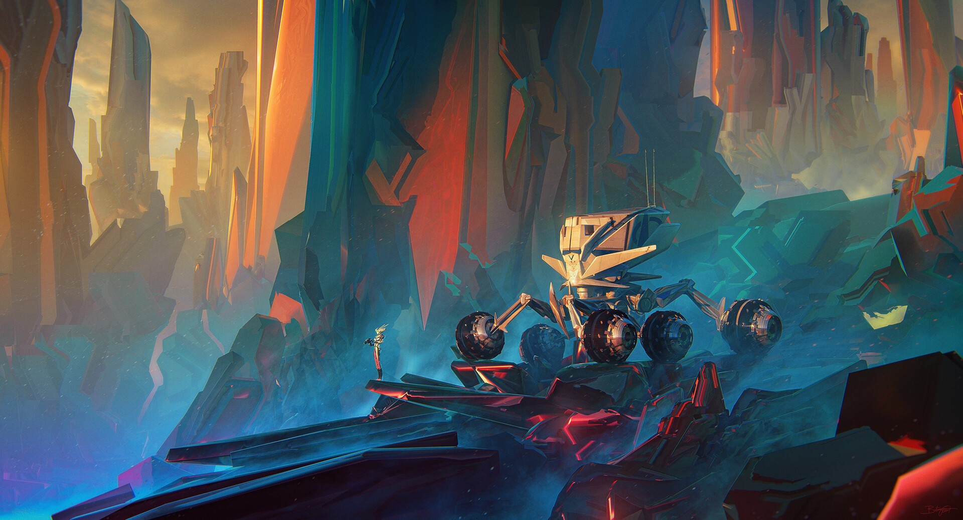 concept art, artwork, vehicle, futuristic, planet, Bastien Grivet, Rover, HD Wallpaper