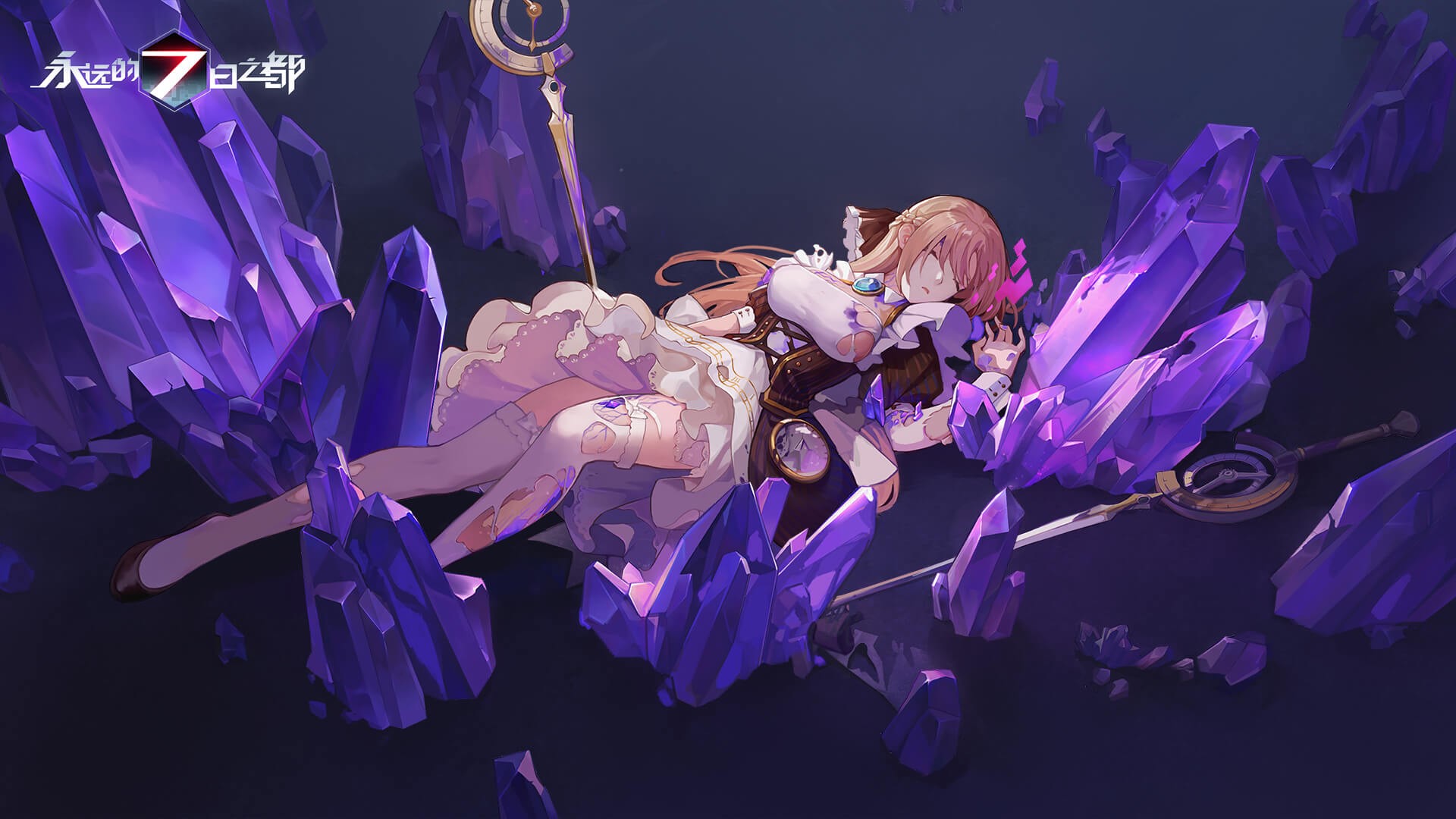 Forever 7th Capital, anime, sleeping, fantasy girl, big boobs, legs, ripped clothes, anime girls, closed eyes, HD Wallpaper