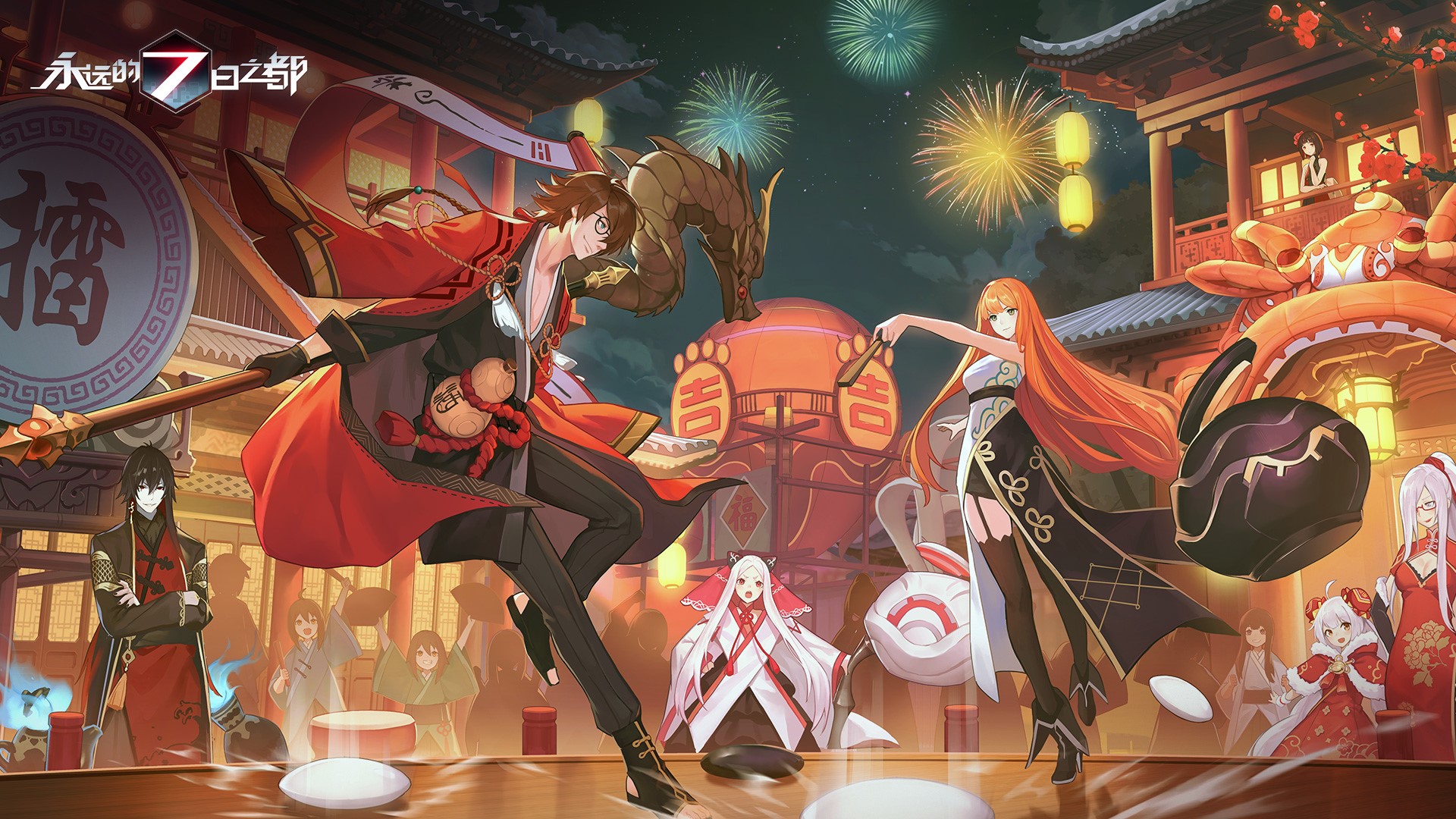 Forever 7th Capital, anime, anime girls, anime boys, fireworks, long hair, stockings, Asia, HD Wallpaper