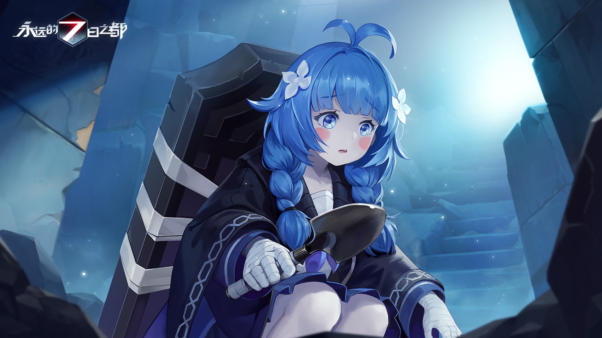 Forever 7th Capital, anime, anime girls, blue hair, flower in hair, HD Wallpaper