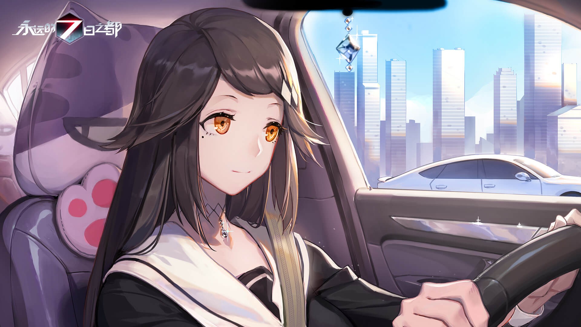 Forever 7th Capital, anime, car, dark hair, necklace, anime girls, HD Wallpaper