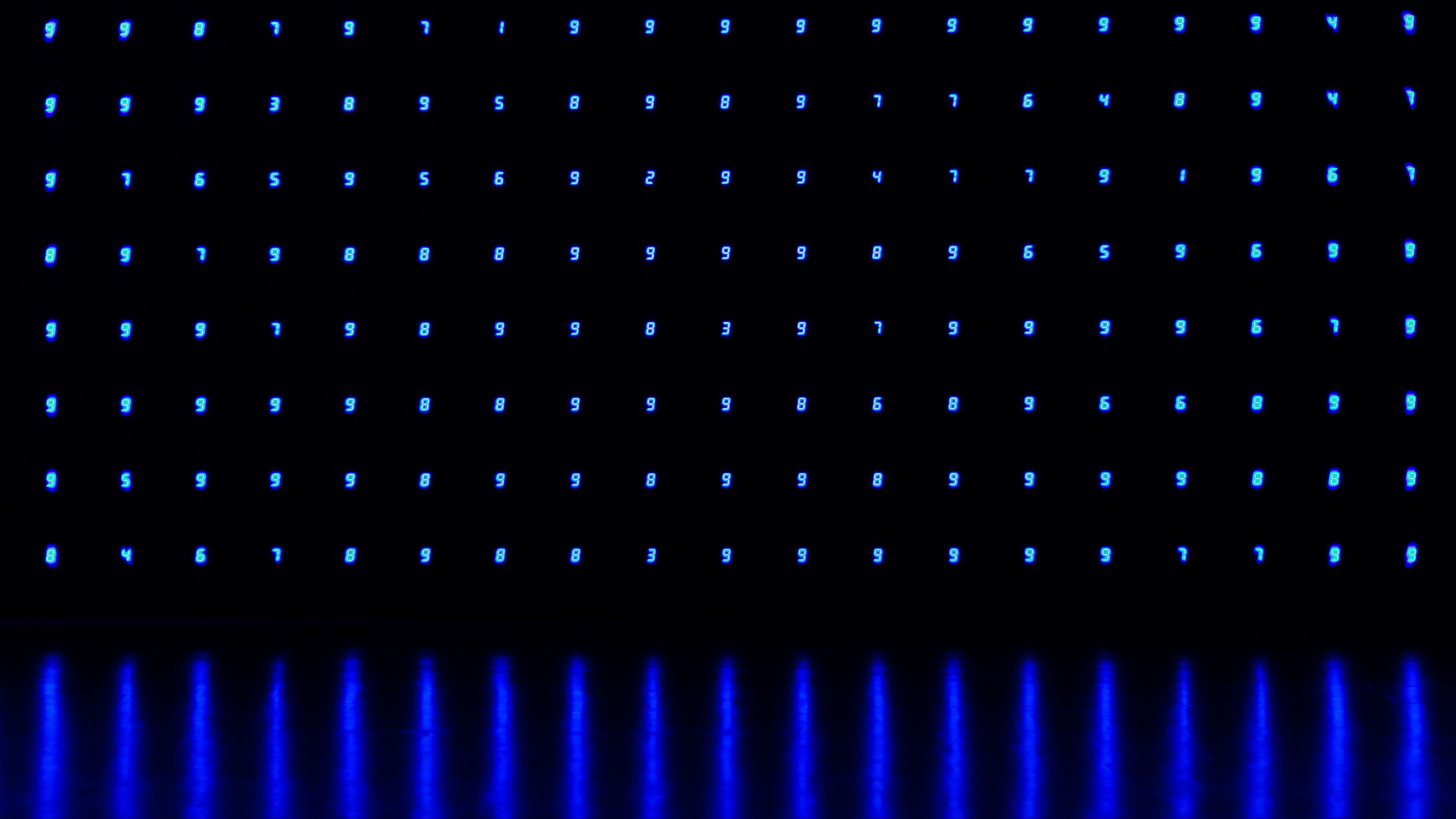 numbers, neon, blue, dark, 4k, HD Wallpaper
