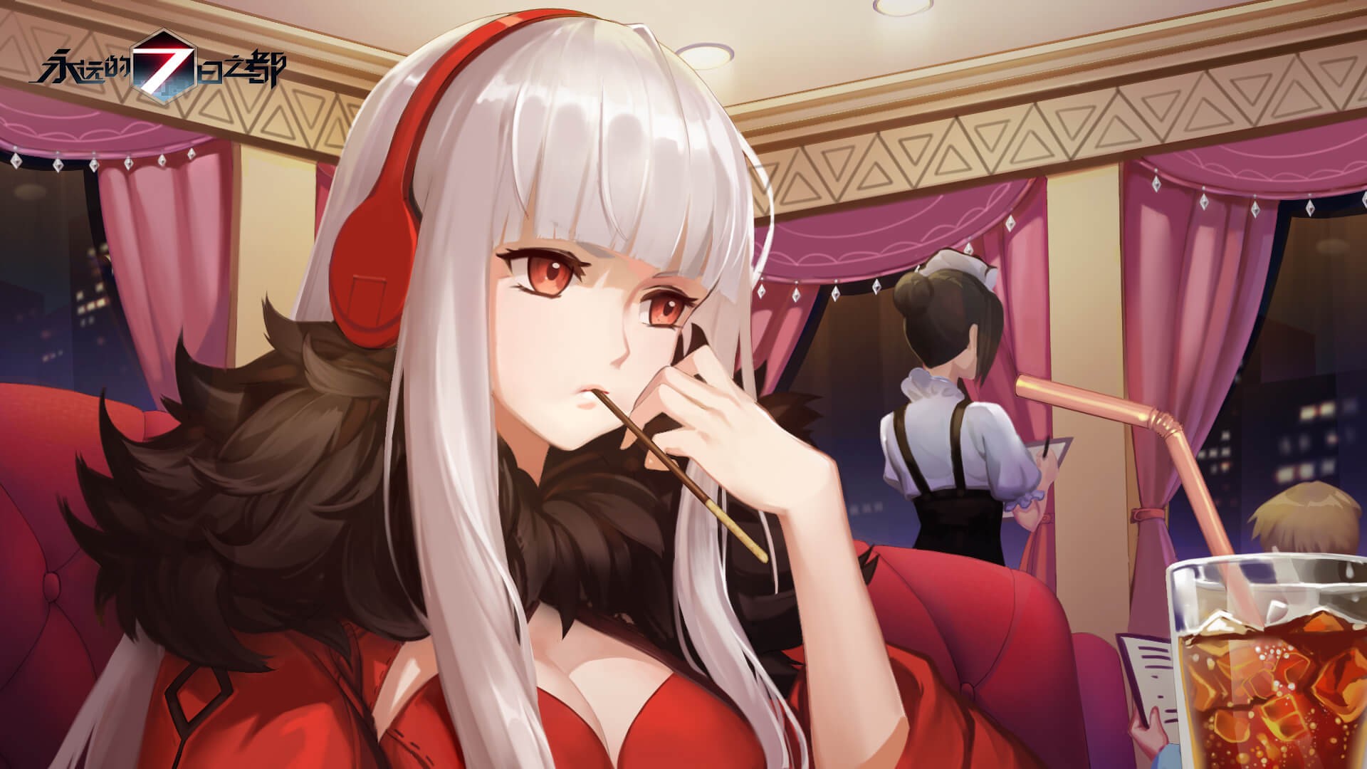 Forever 7th Capital, anime, red eyes, headphones, long hair, anime girls, HD Wallpaper