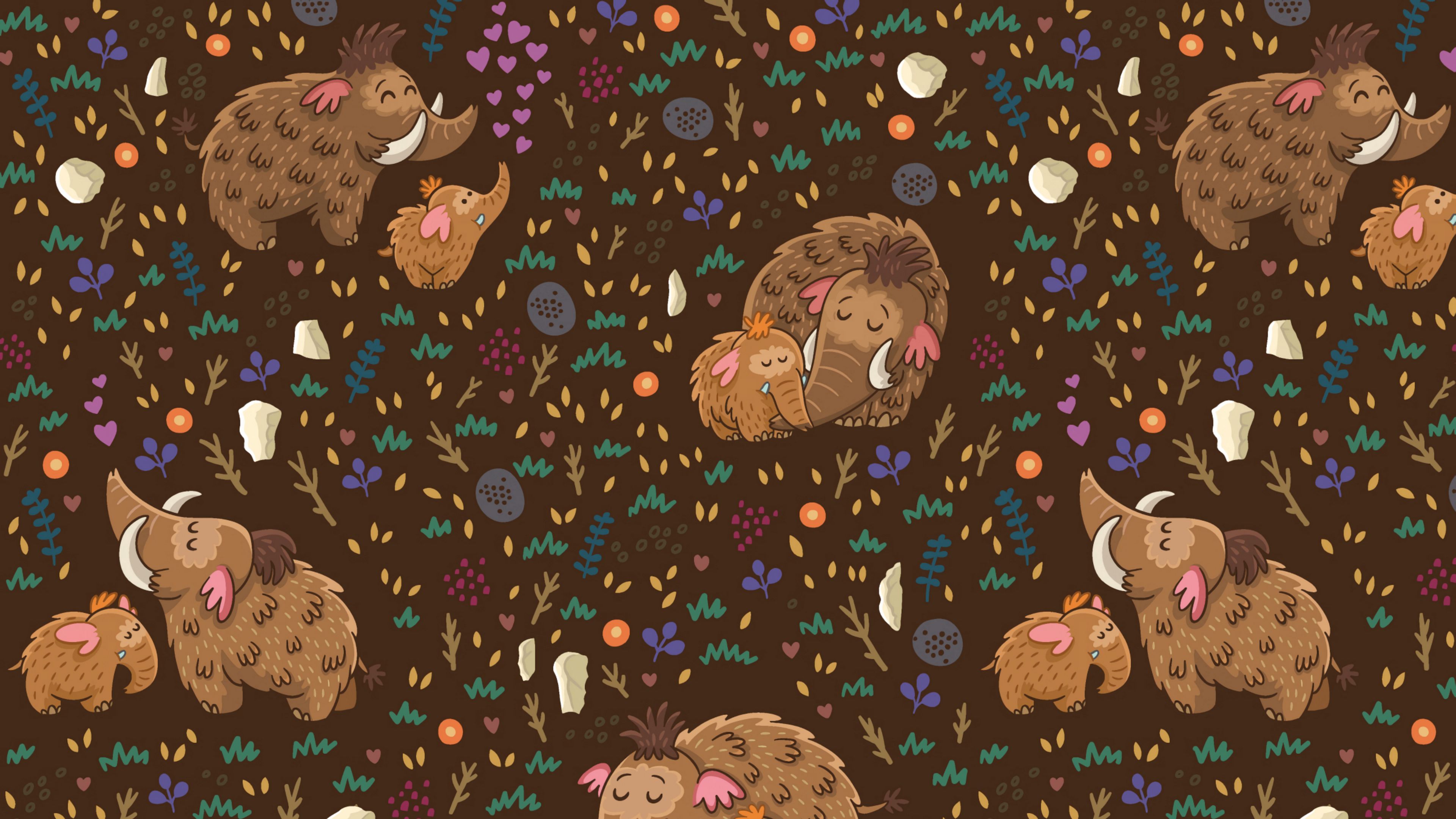 mammoths, pattern, patterns, texture, animals, 4k, HD Wallpaper