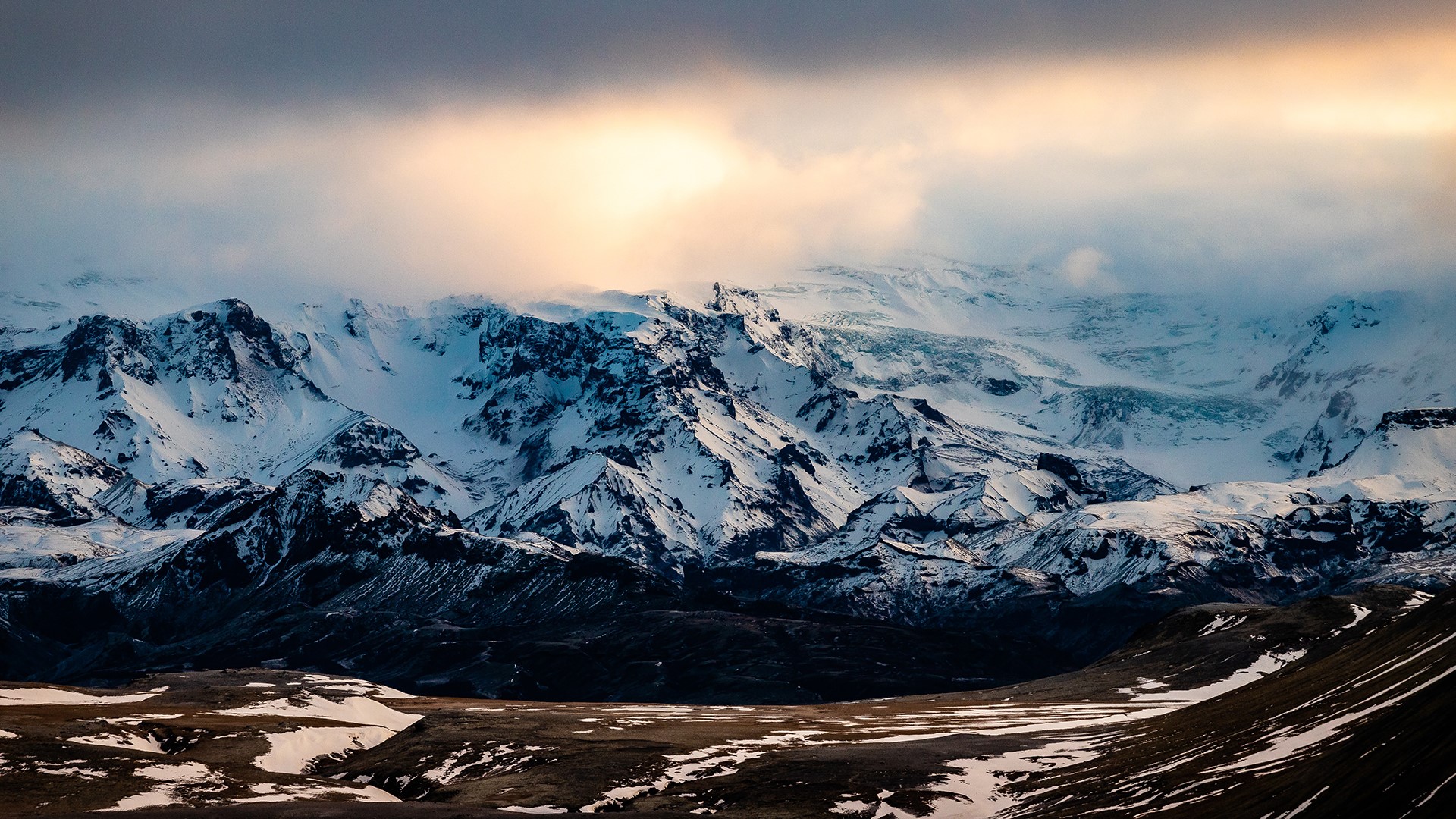 photography, clouds, snow, mountains, HD Wallpaper