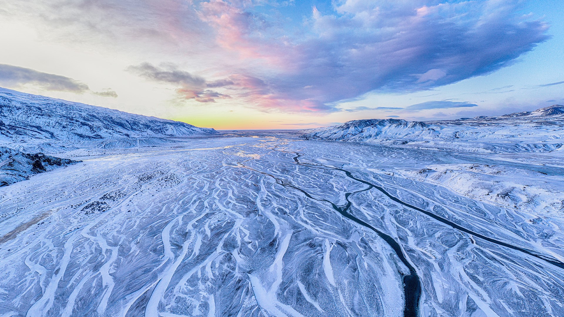 snow, sunrise, clouds, mountains, HD Wallpaper