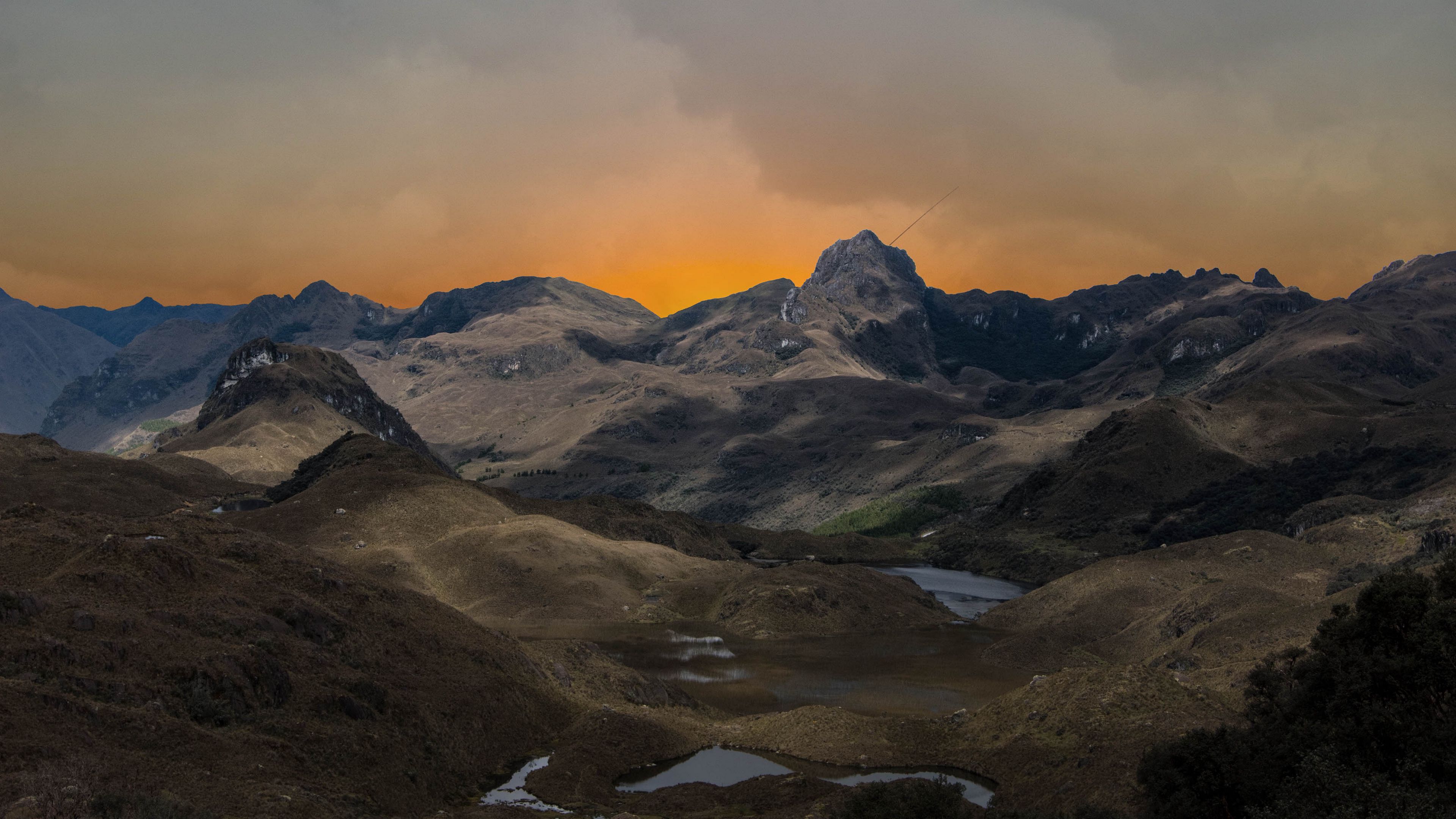 mountains, clouds, sunset, sky, 4k, HD Wallpaper