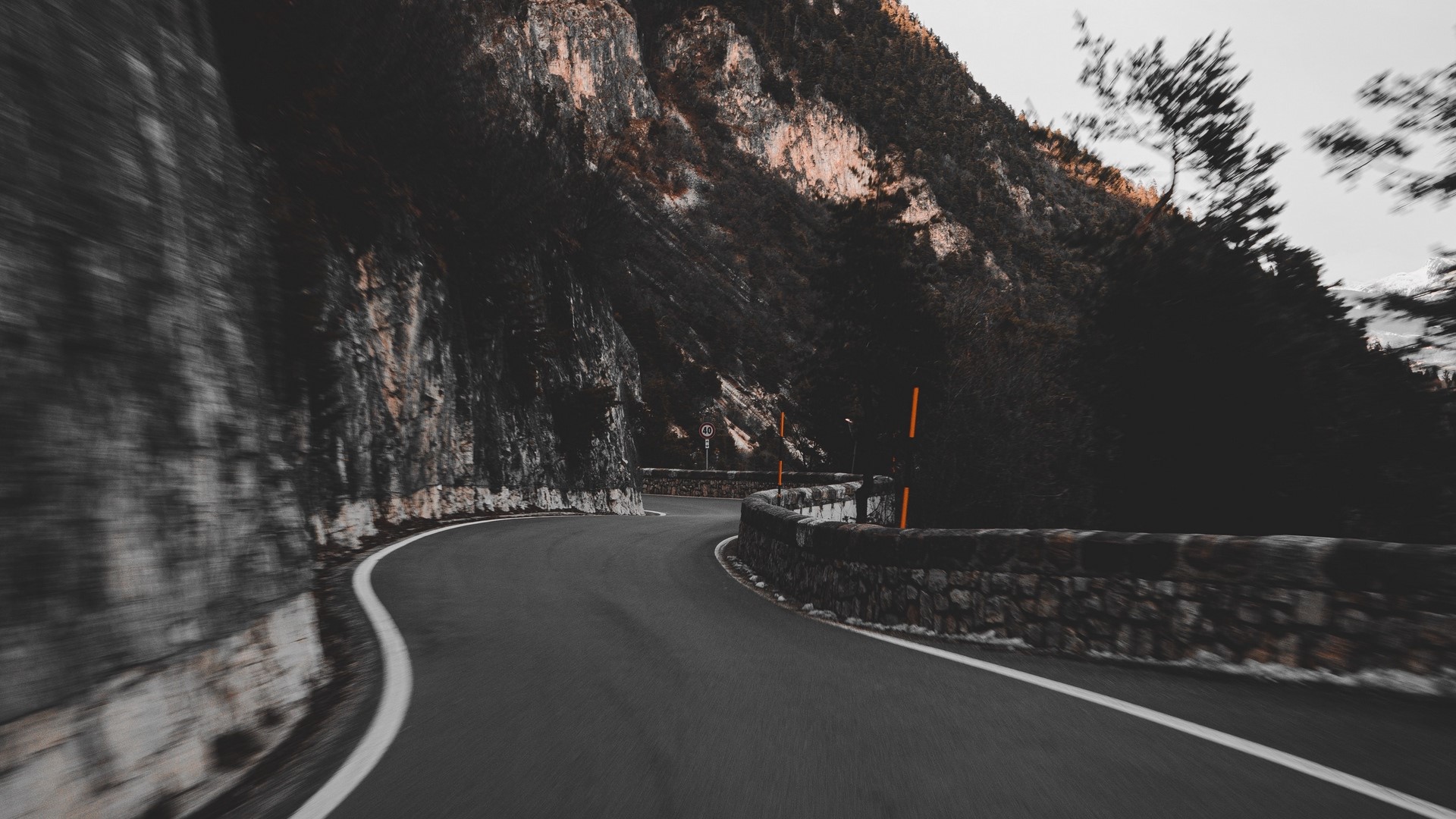 landscape, nature, road, curved, mountains, gray, HD Wallpaper