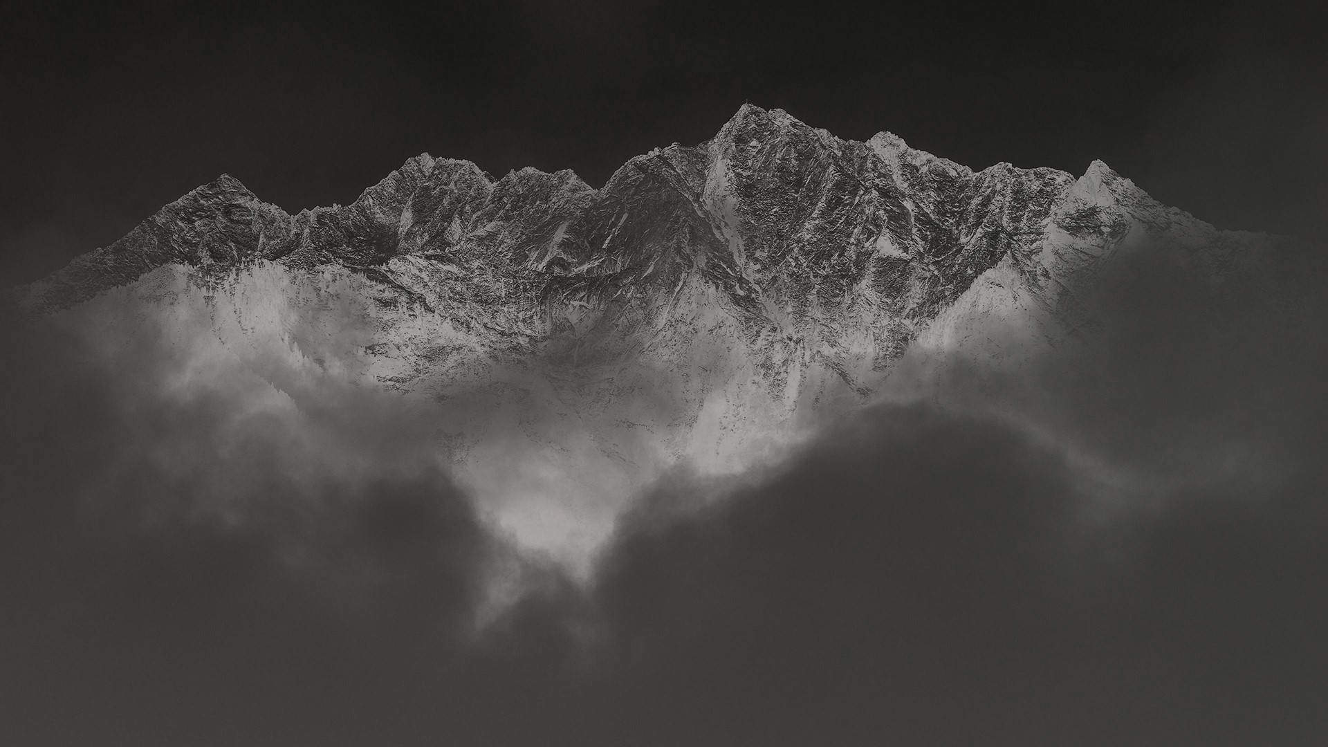 clouds, mountains, nature, inverted, monochrome, HD Wallpaper