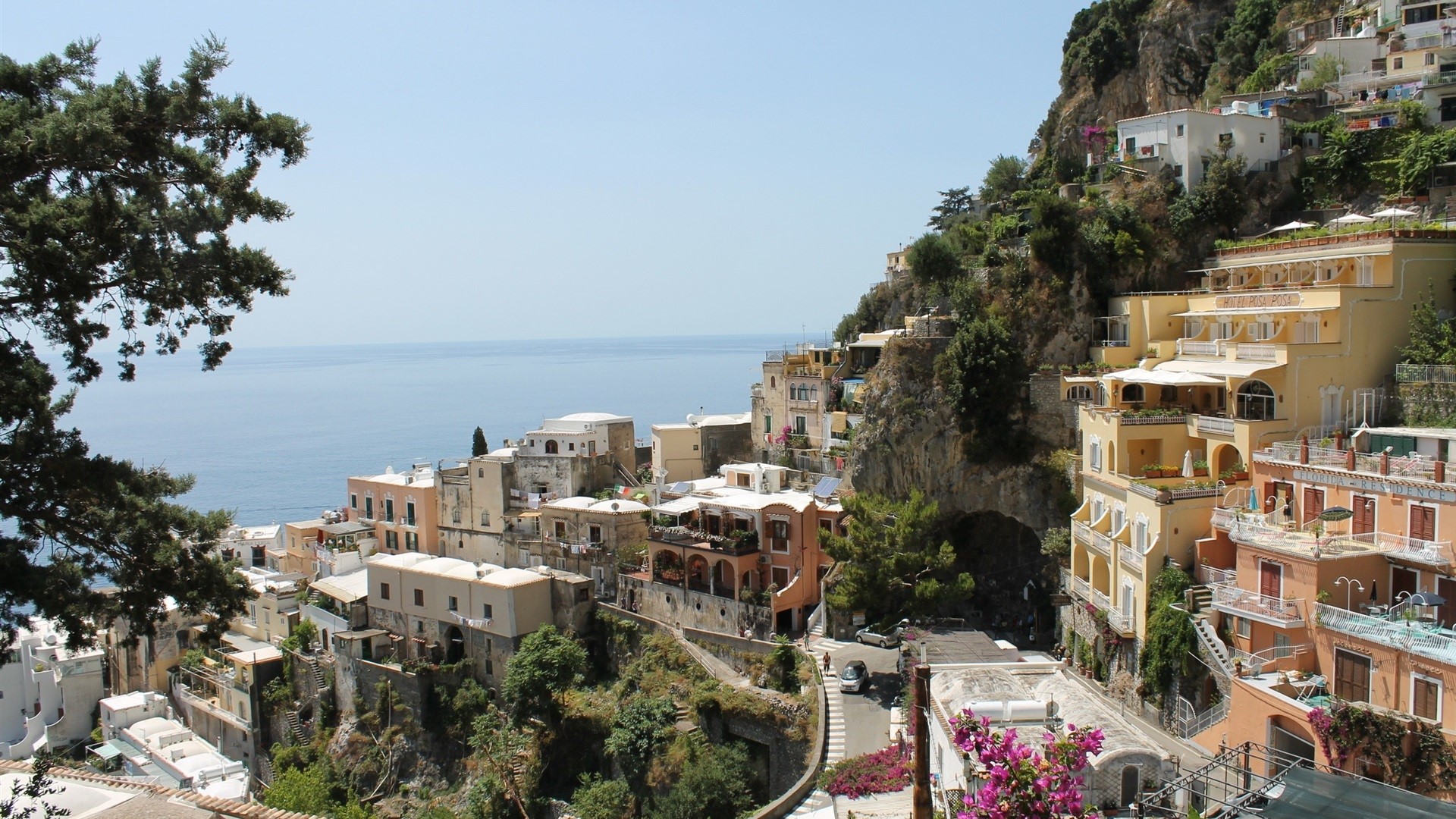 Italy, Amalfi, sea, city, house, building, trees, flowers, plants, sky, daylight, sunlight, street, HD Wallpaper
