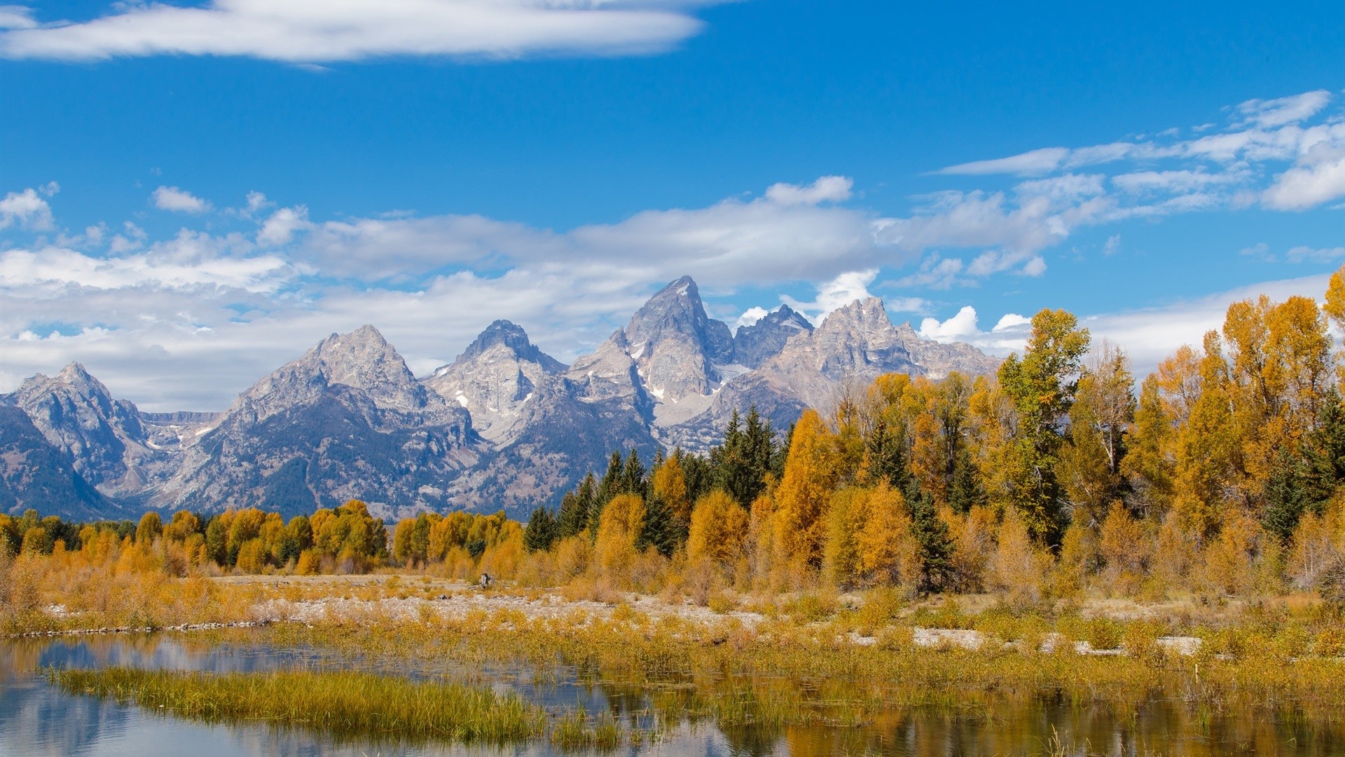USA, Grand Teton National Park, Wyoming, mountains, forest, rocks, clouds, sky, trees, fall, plants, river, nature, landscape, photography, HD Wallpaper