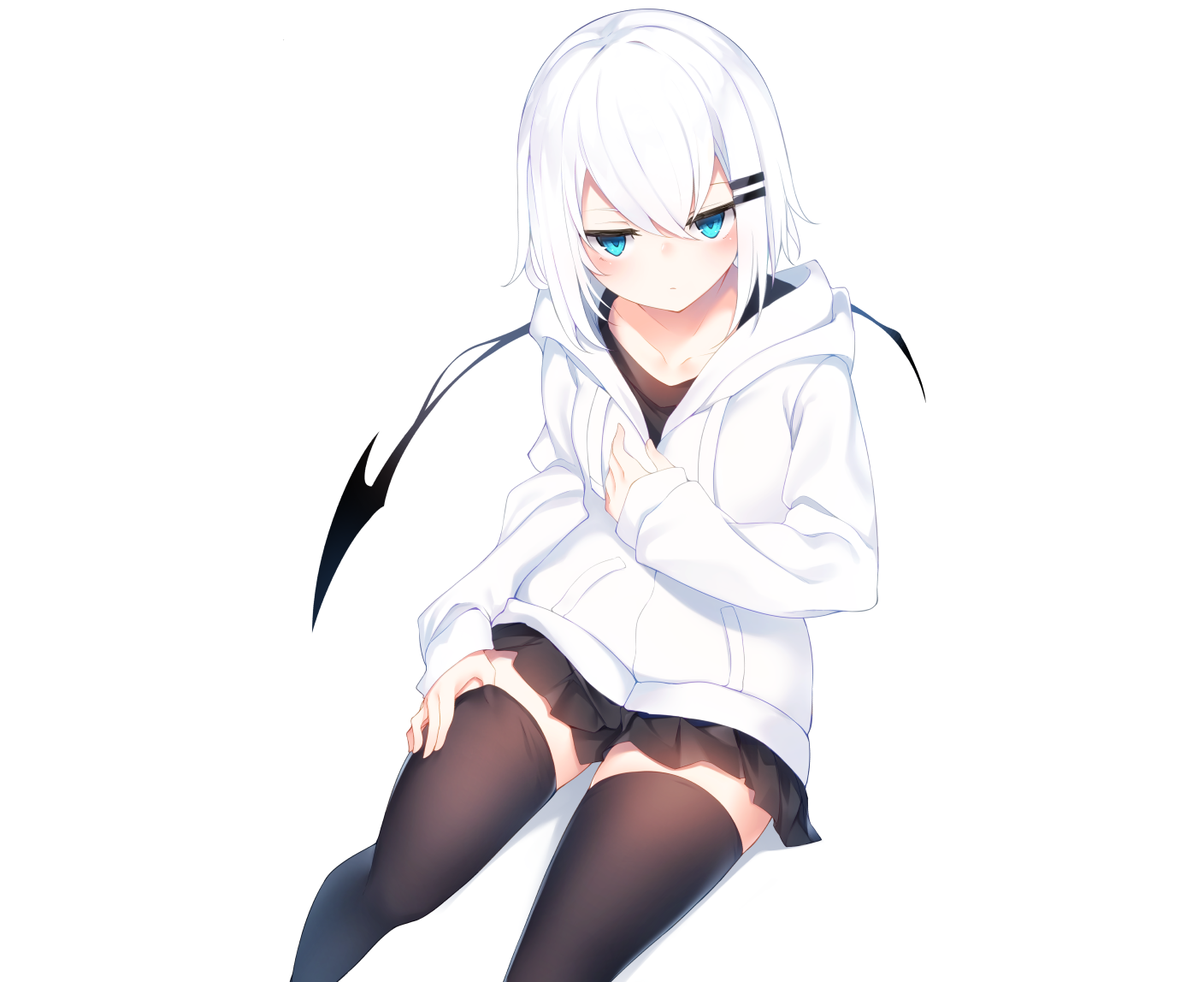 white hair, aqua eyes, short hair, skirt, thigh-highs, ringo-chan (otokuyou), HD Wallpaper