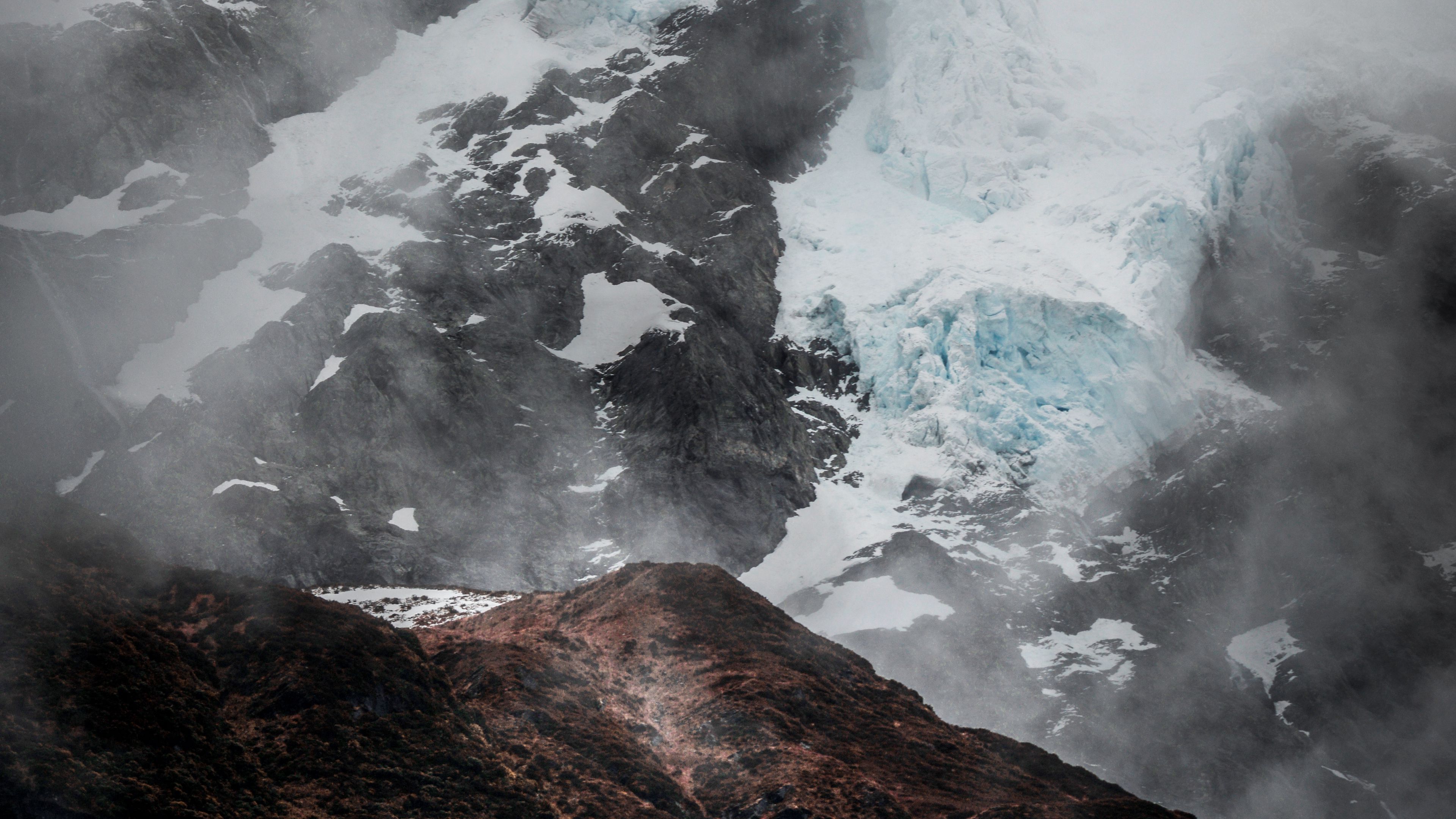 mountain, glacier, fog, ice, relief, 4k, HD Wallpaper