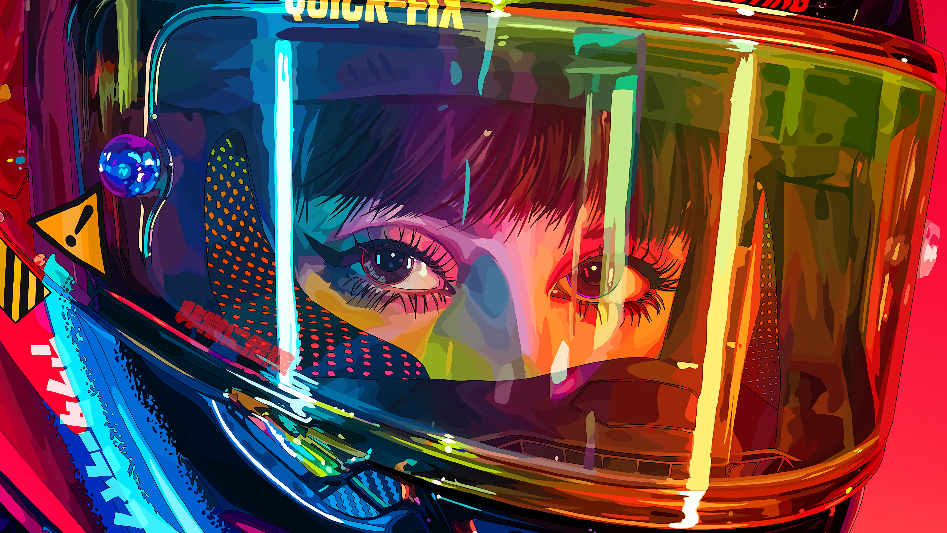 biker, women, helmet, motorcycle, eyes, warning signs, reflection, Mad Dog Jones, HD Wallpaper