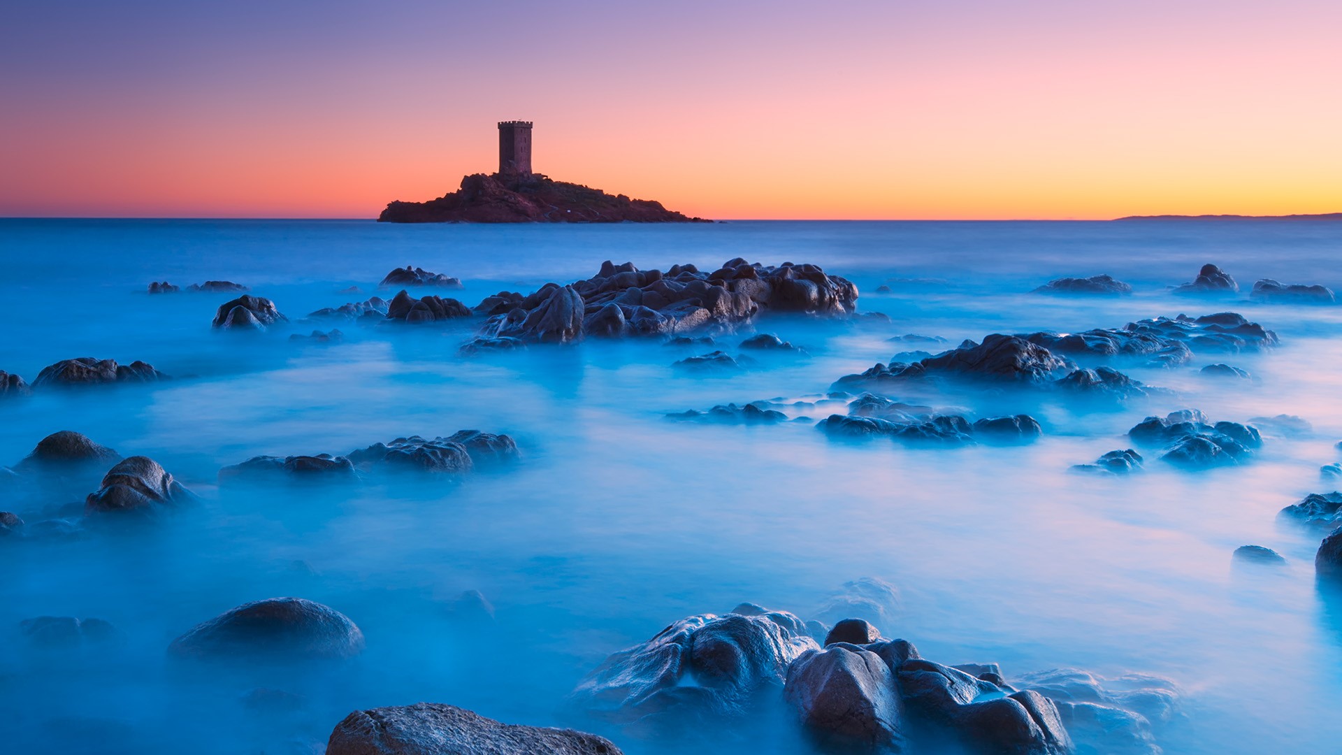 nature, landscape, sunset, rocks, long exposure, sky, island, France, HD Wallpaper