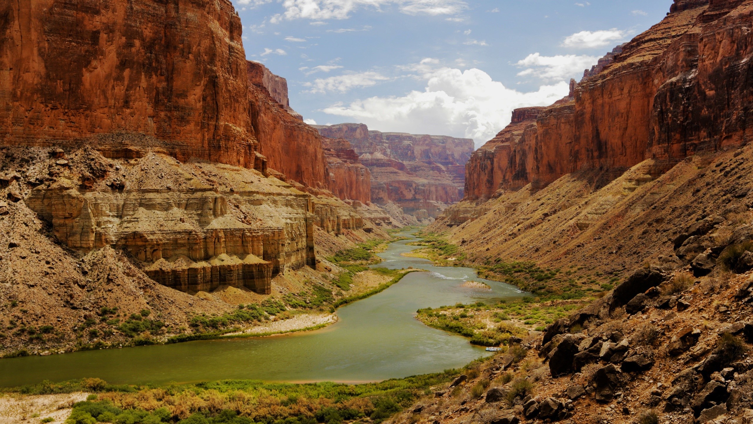 river, canyon, rocks, nature, landscape, sky, clouds, USA, HD Wallpaper