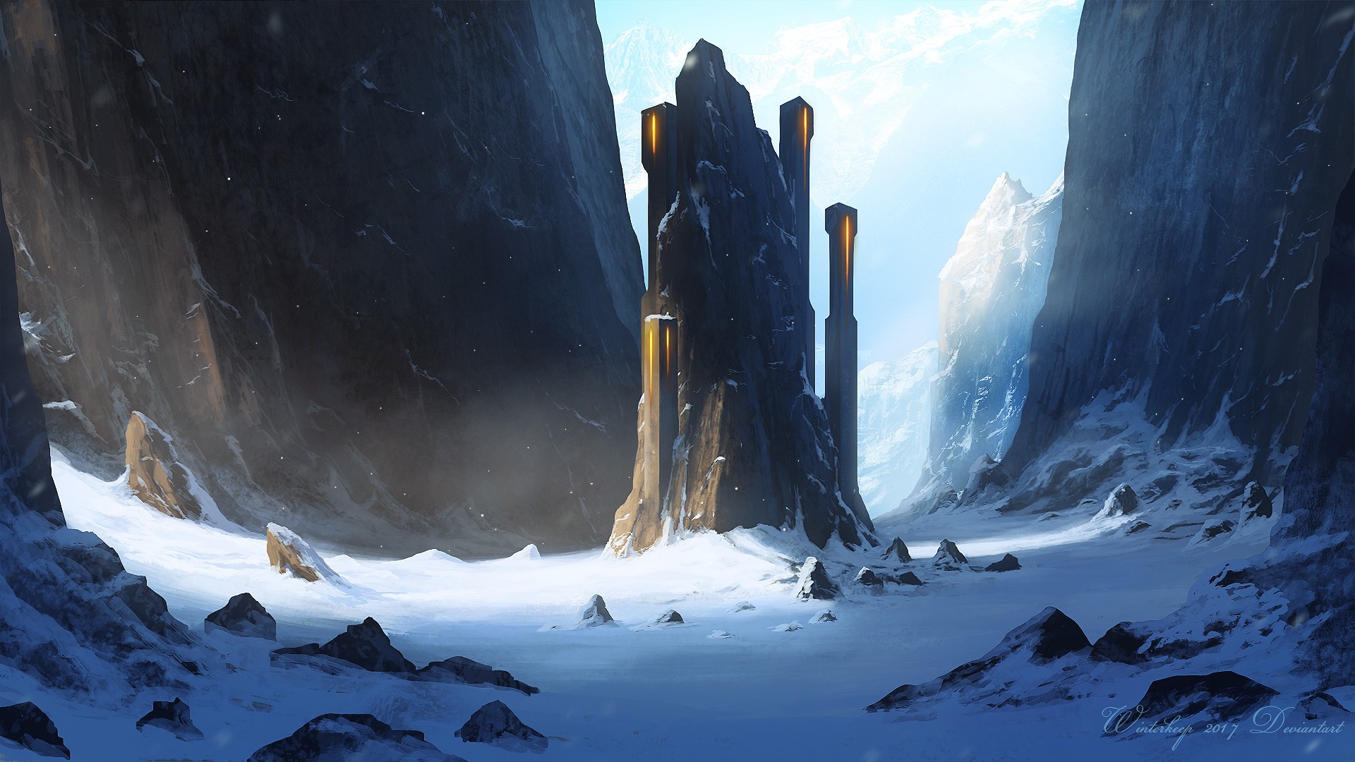 castle, digital, winter, snow, landscape, HD Wallpaper