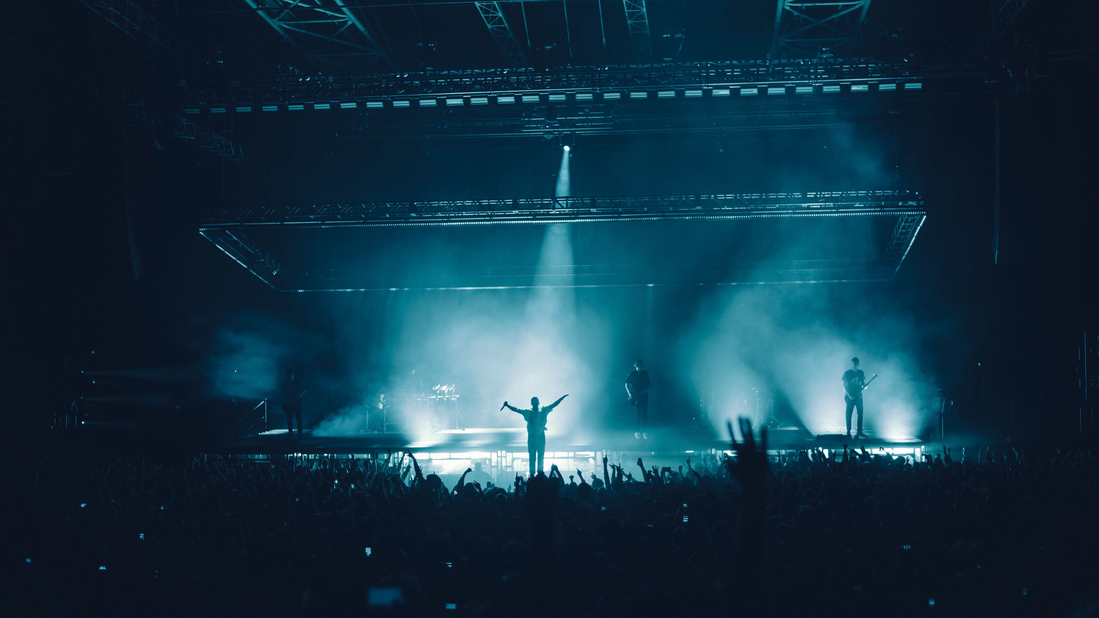 concert, performance, smoke, light, crowd, music, 4k, HD Wallpaper