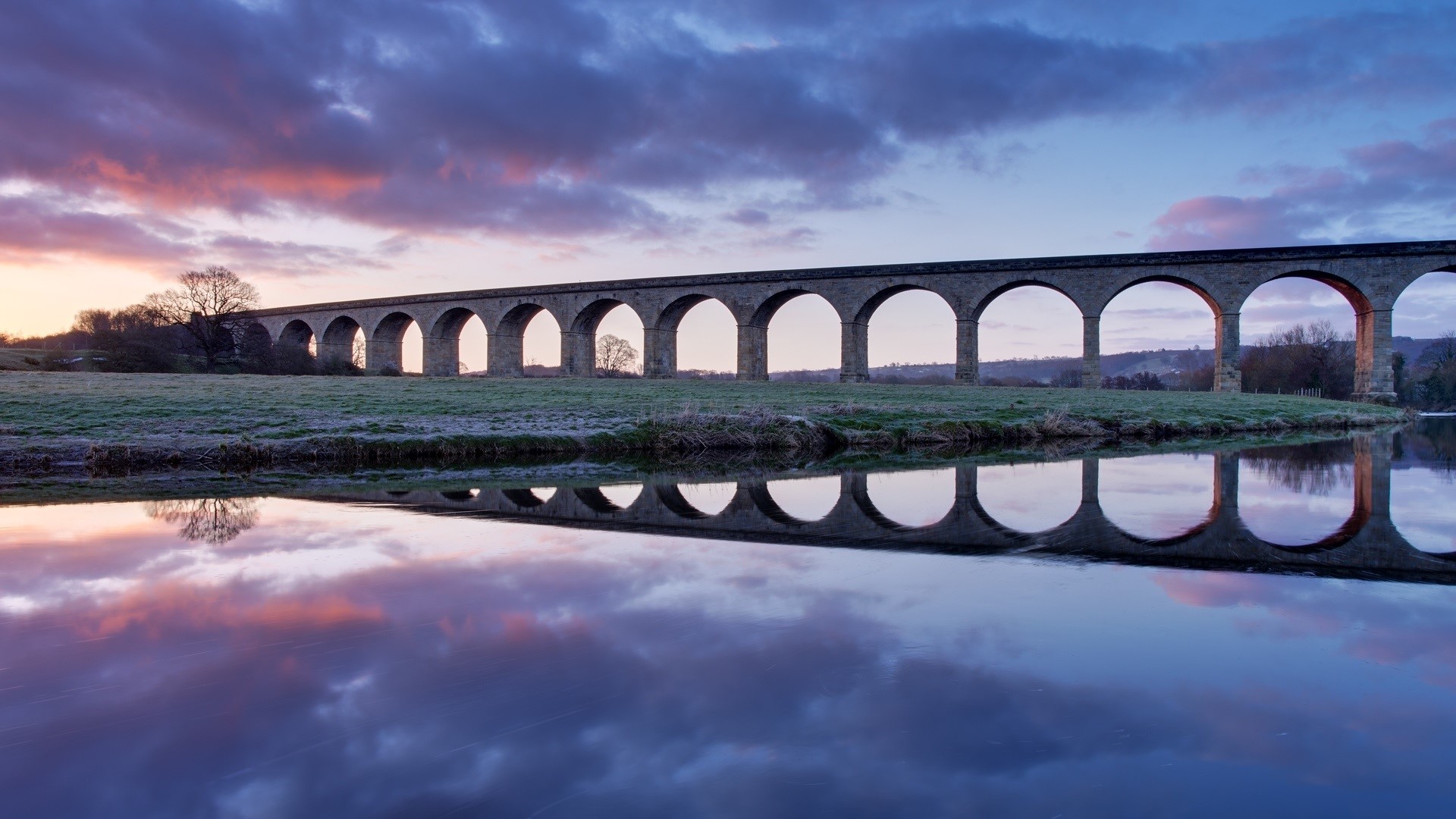 England, bridge, water, nature, sky, clouds, landscape, evening, HD Wallpaper