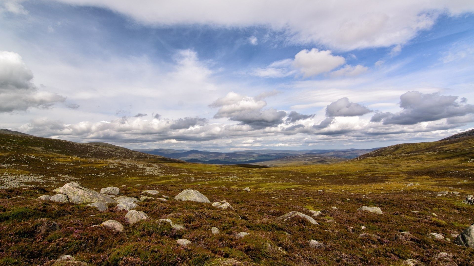 landscape, nature, stones, clouds, sky, hills, HD Wallpaper